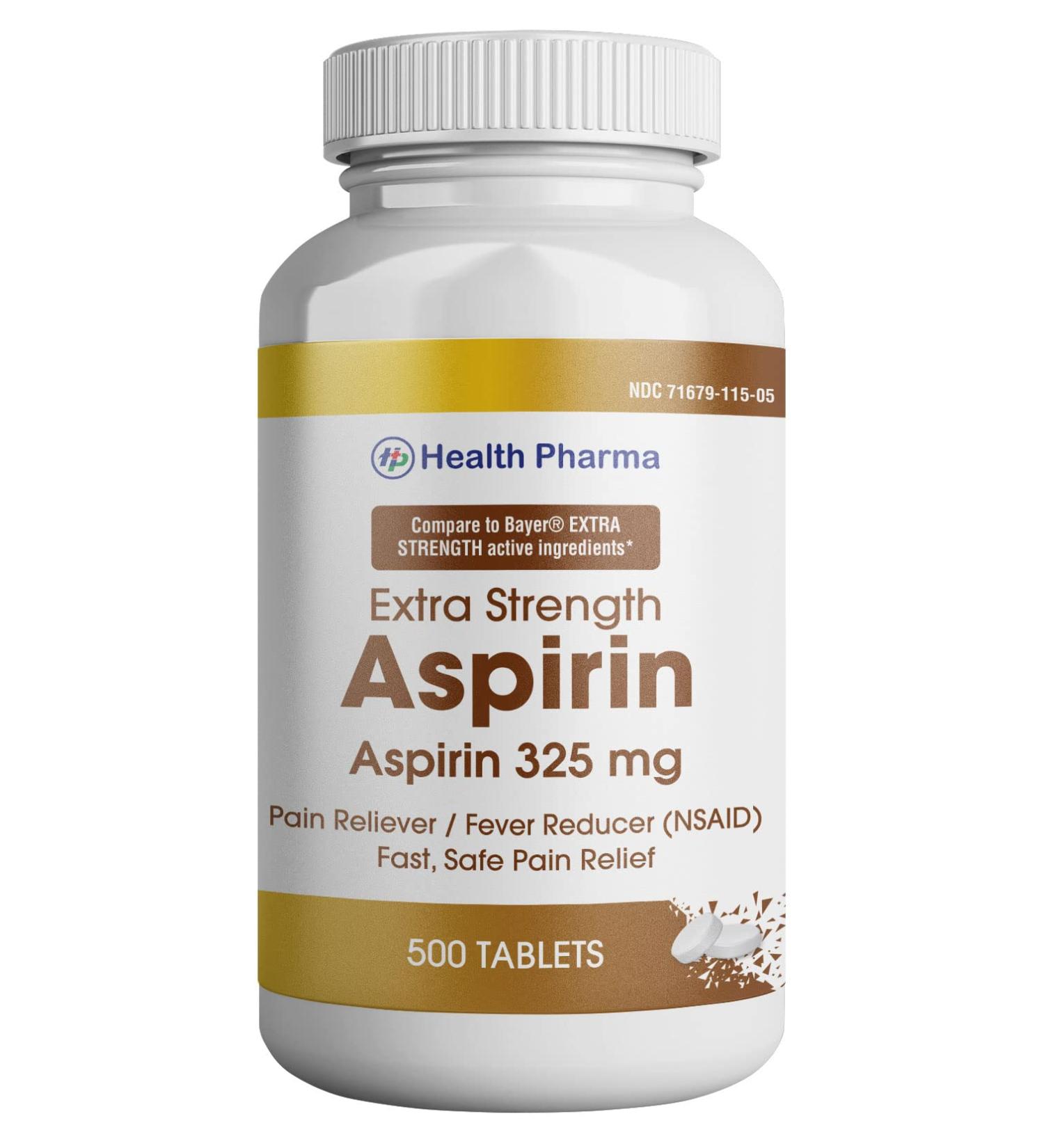 Health Pharma Aspirin 325mg Coated Tablets - 500 Count - Pain Reliever & Fever Reducer - Buy Online on GoSupps.com