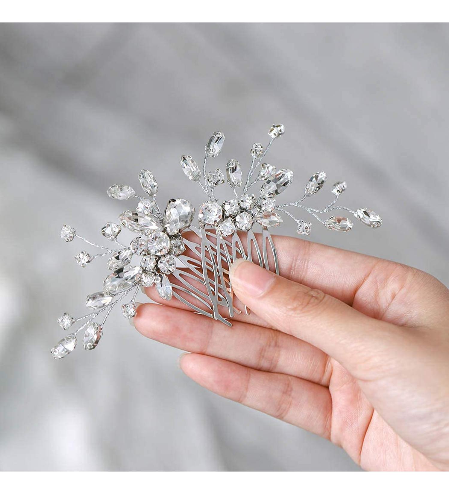 Unicra Silver Bride Wedding Hair Comb | Rhinestone Bridal Headpiece for Women and Girls - Buy Online on GoSupps.com