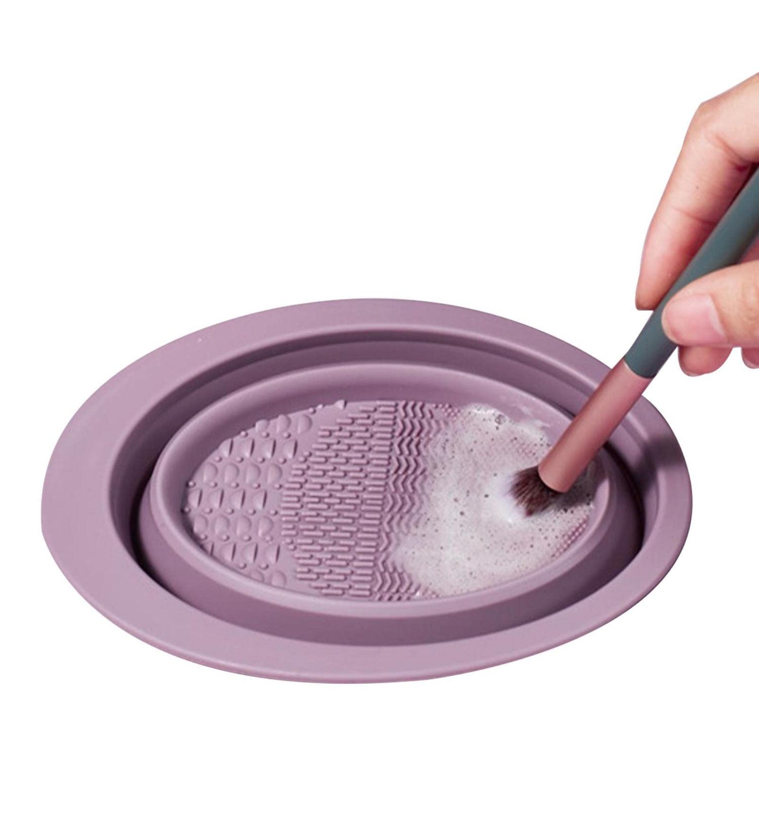 WOTEG Brush Cleaning Mat | Foldable Cosmetic Brushes Scrubber Bowl Washing Tool For Makeup Sponge Powder Puff Cleaning Cosmetics Accessories Purple - Buy Online on GoSupps.com