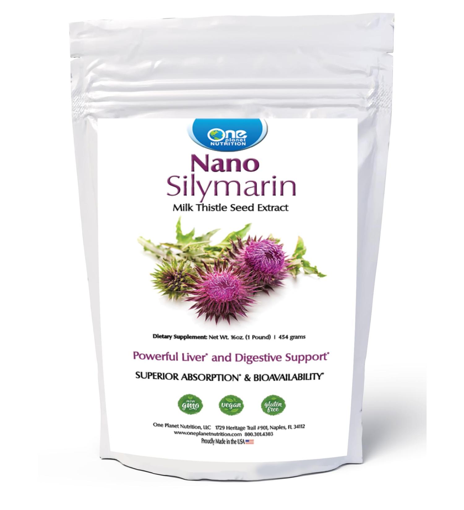 One Planet Nutrition Nano Silymarin Powder 16 oz (454 Servings) - Nano Particle Size Milk Thistle Extract for High Absorption - Supports Detoxification & Immune Health - Vegan - Family Size - Buy Online on GoSupps.com