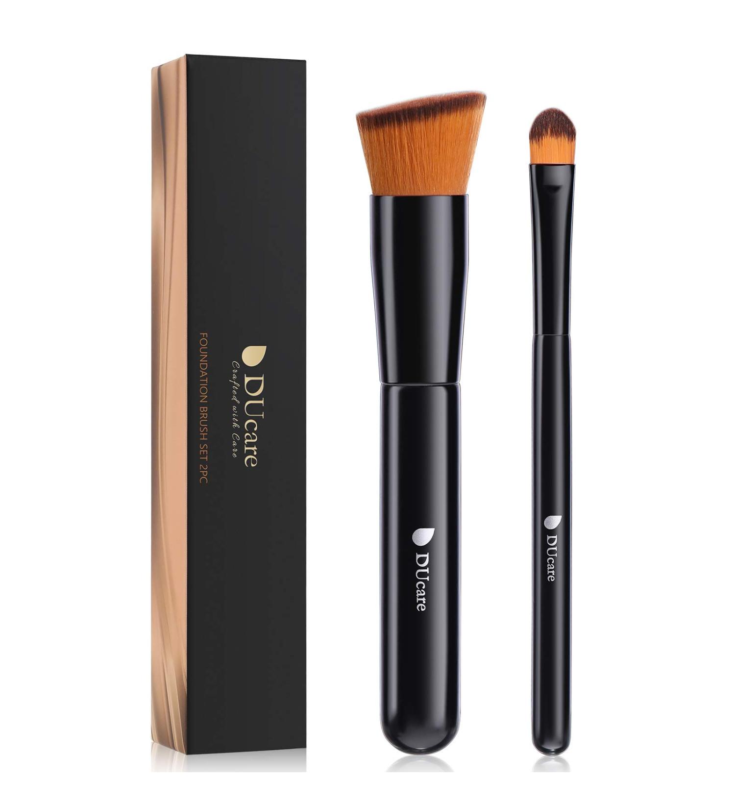 Ducare Professional 2Pcs Foundation & Concealer Brush Set - Flat Top Kabuki Brushes for Face Makeup - Synthetic Blending Tools in Black - Buy Online on GoSupps.com