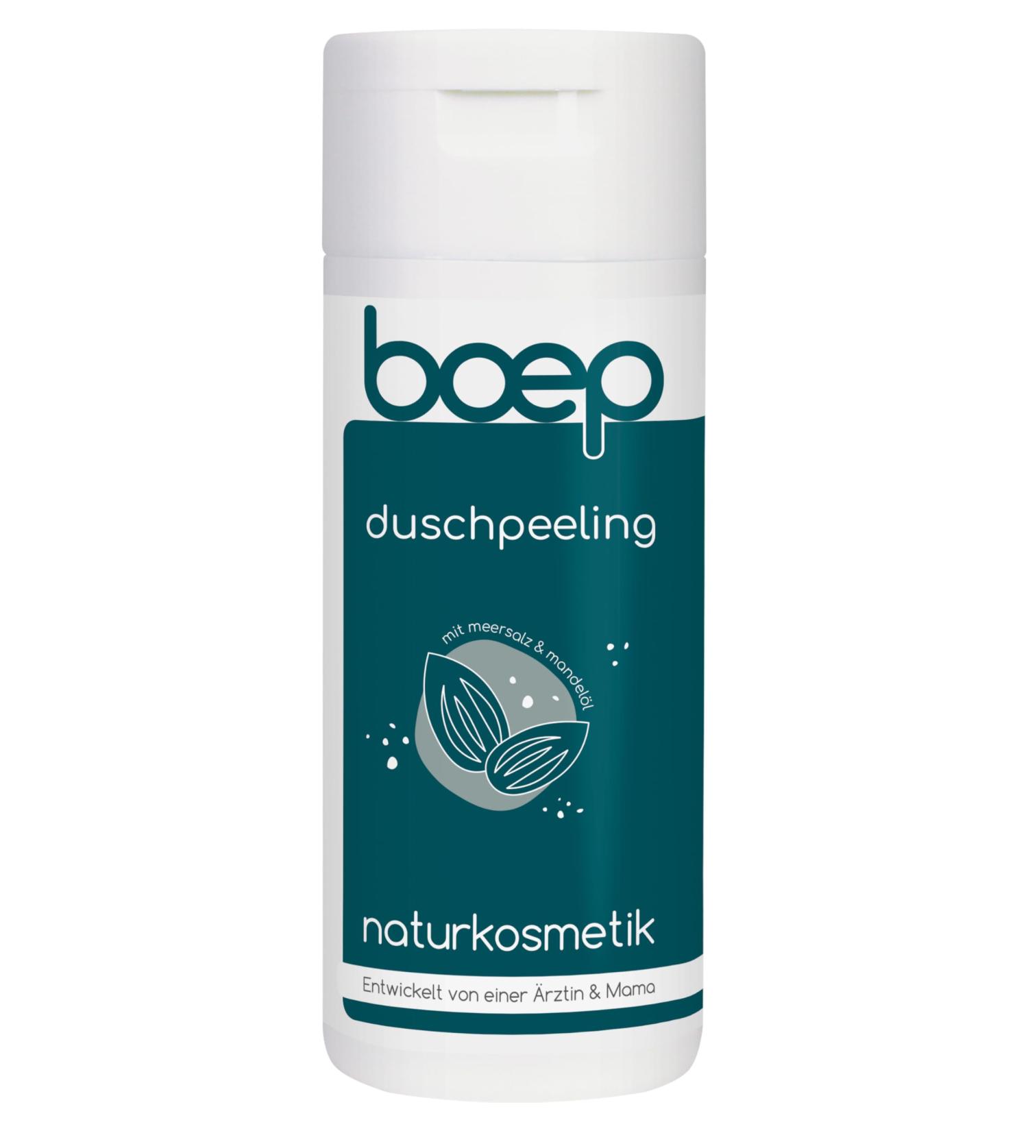 Boep Shower Peeling | Vegan Body Scrub with Organic Sea Salt & Almond Oil | Certified Natural Cosmetics for Men & Women | Exfoliating Body Exfoliator for Healthy Skin (220g) - Buy Online on GoSupps.com