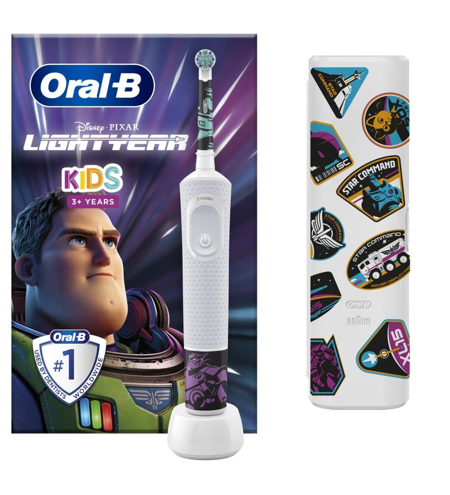 Oral-B Kids Electric Toothbrush Gift Set with Disney Buzz Lightyear Theme - 2 Modes, Sensitive Mode, Travel Case, Stickers - Ages 3+, UK Plug - Buy Online on GoSupps.com