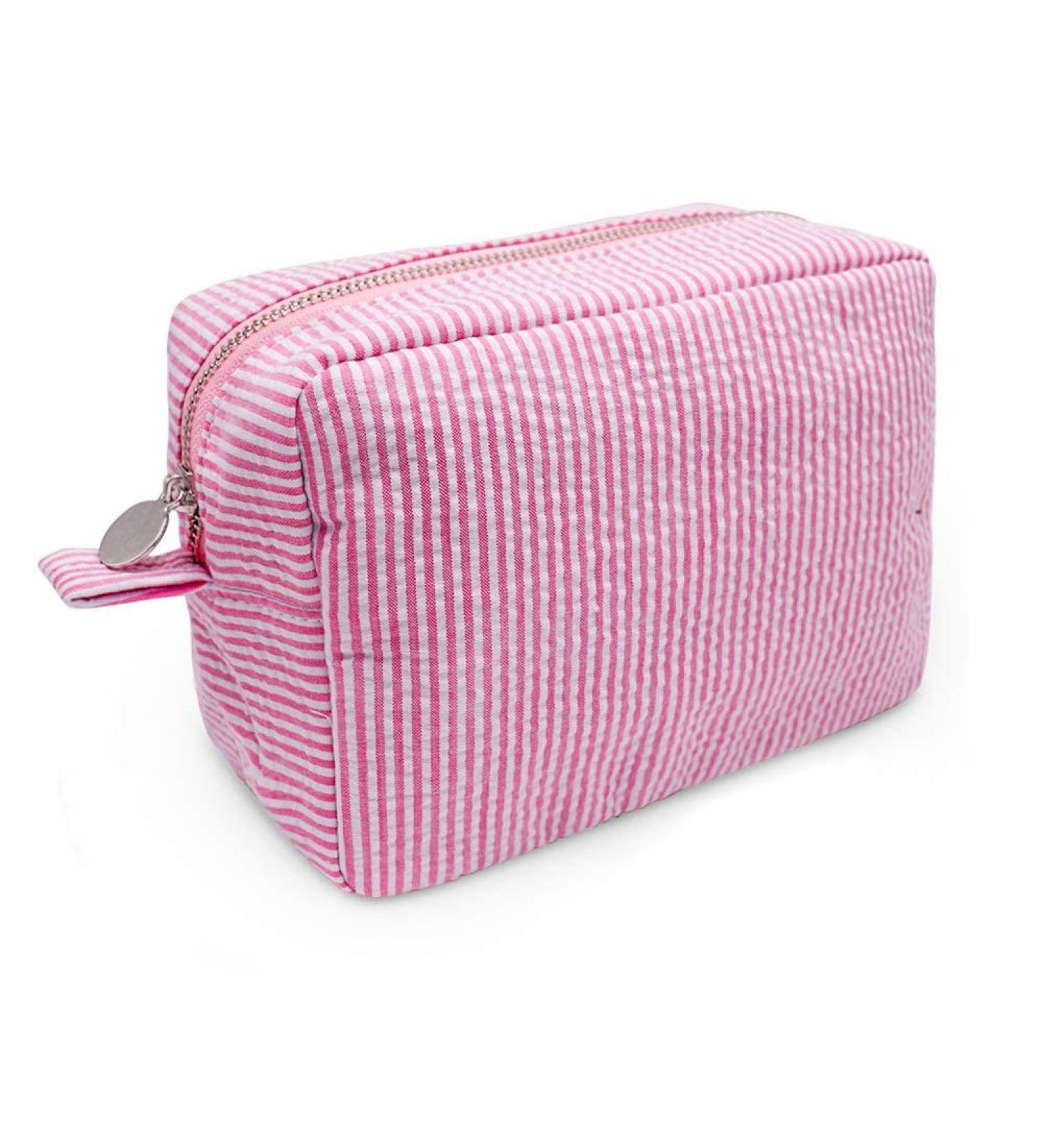 GFU Seersucker Cosmetic Bag - Travel Toiletry Makeup Organizer - Large Women's Aesthetic Storage Pouch - Pink - Buy Online on GoSupps.com