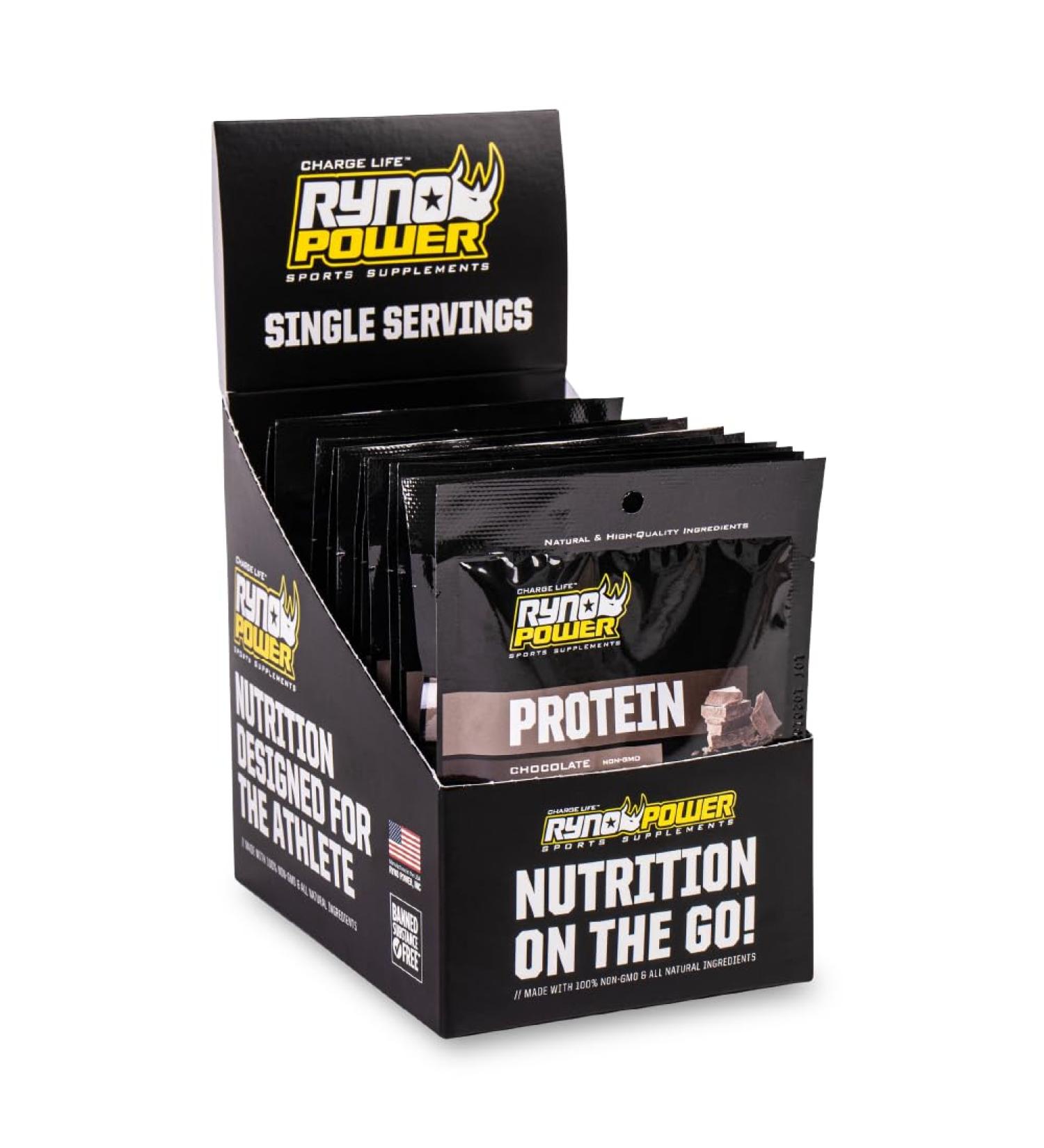 Buy Ryno Power All Natural Whey Protein Singles Caddy - 12 Servings - 100% Whey Protein Blend Non-GMO Chocolate - No Fillers - International Shipping Available - Buy Online on GoSupps.com
