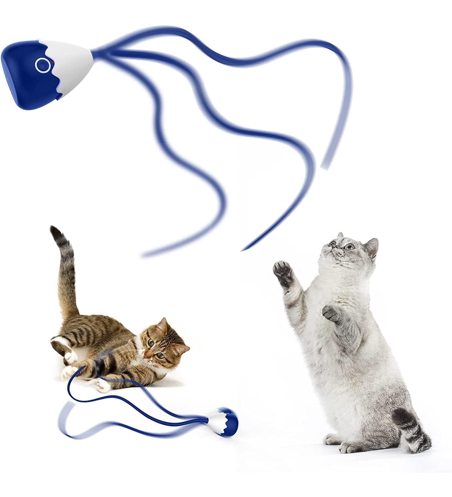 Lifefav 2-in-1 Cat Toys for Domestic Cats | Interactive Rechargeable Silicone Tail Railway Toy (Blue) - Perfect for Kittens - Buy Online on GoSupps.com