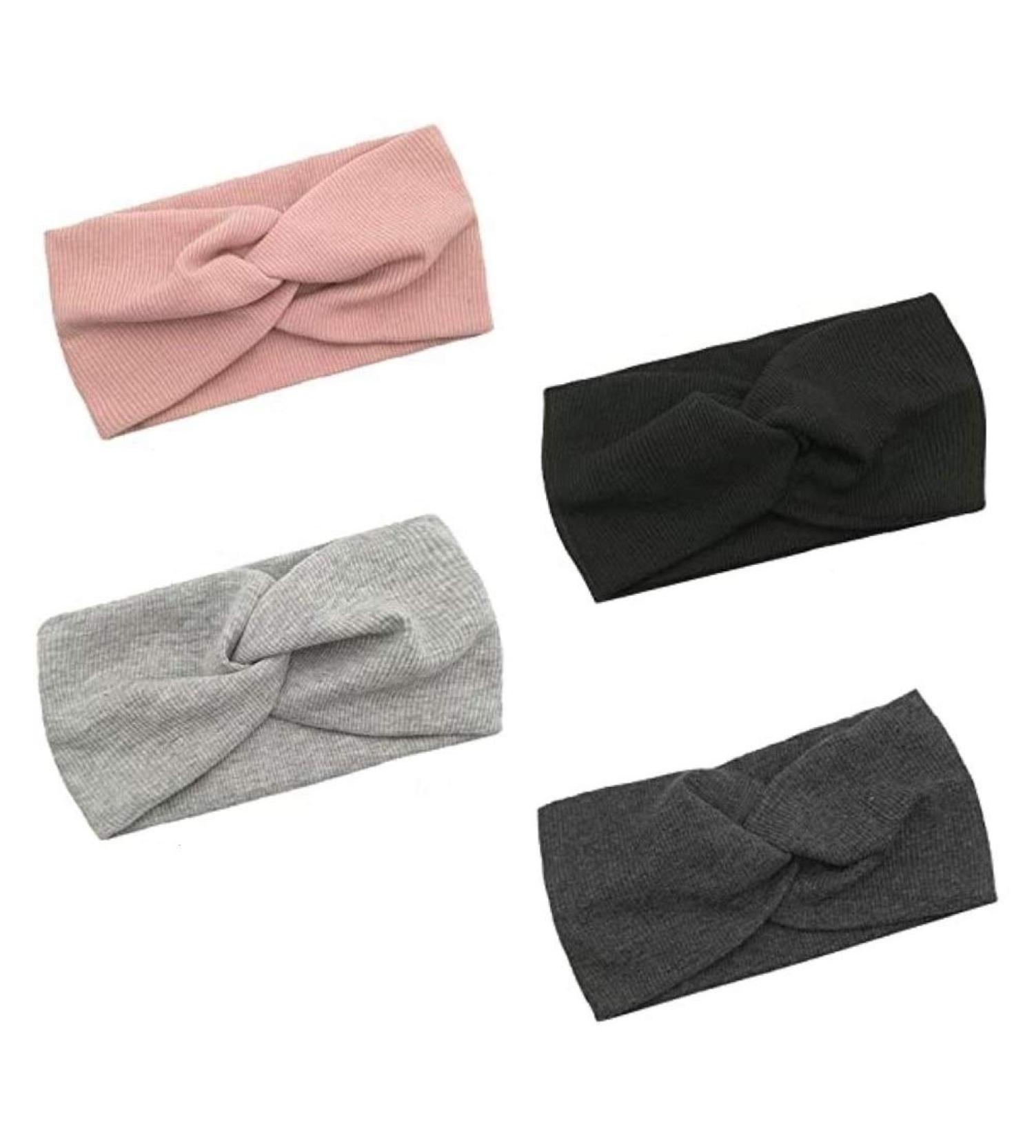 Voarge 4 Pack Women's Hairbands with Bow - Cotton Knot Headscarves (Black Gray Pink Dark Gray) - International Shipping - Buy Online on GoSupps.com