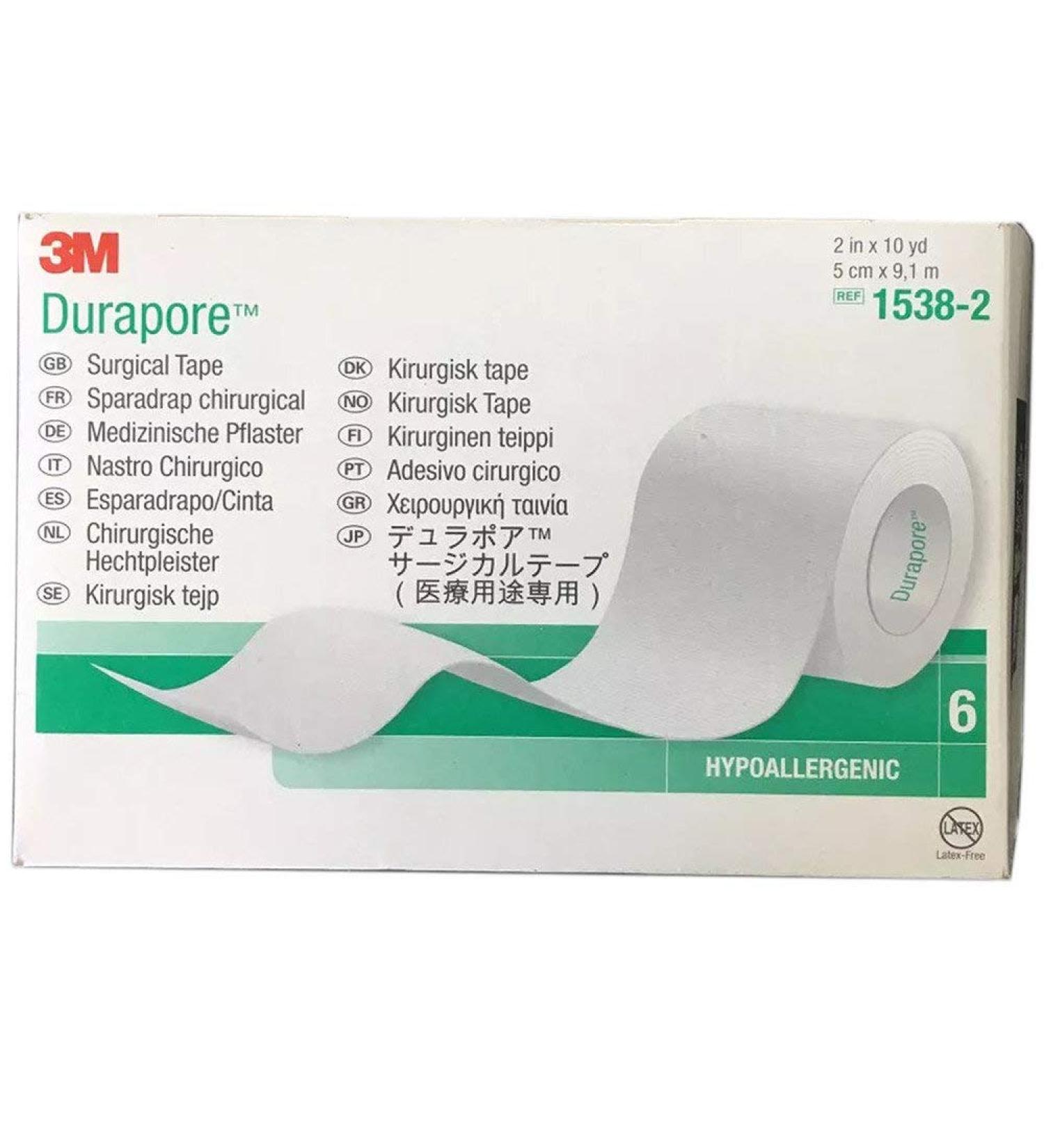 3M Healthcare Durapore Silk-like Cloth Surgical Tape 2 x 10 yds  Hypoallergenic Adhesive  Water Resistant  Latex-free (Roll of 1 Each)