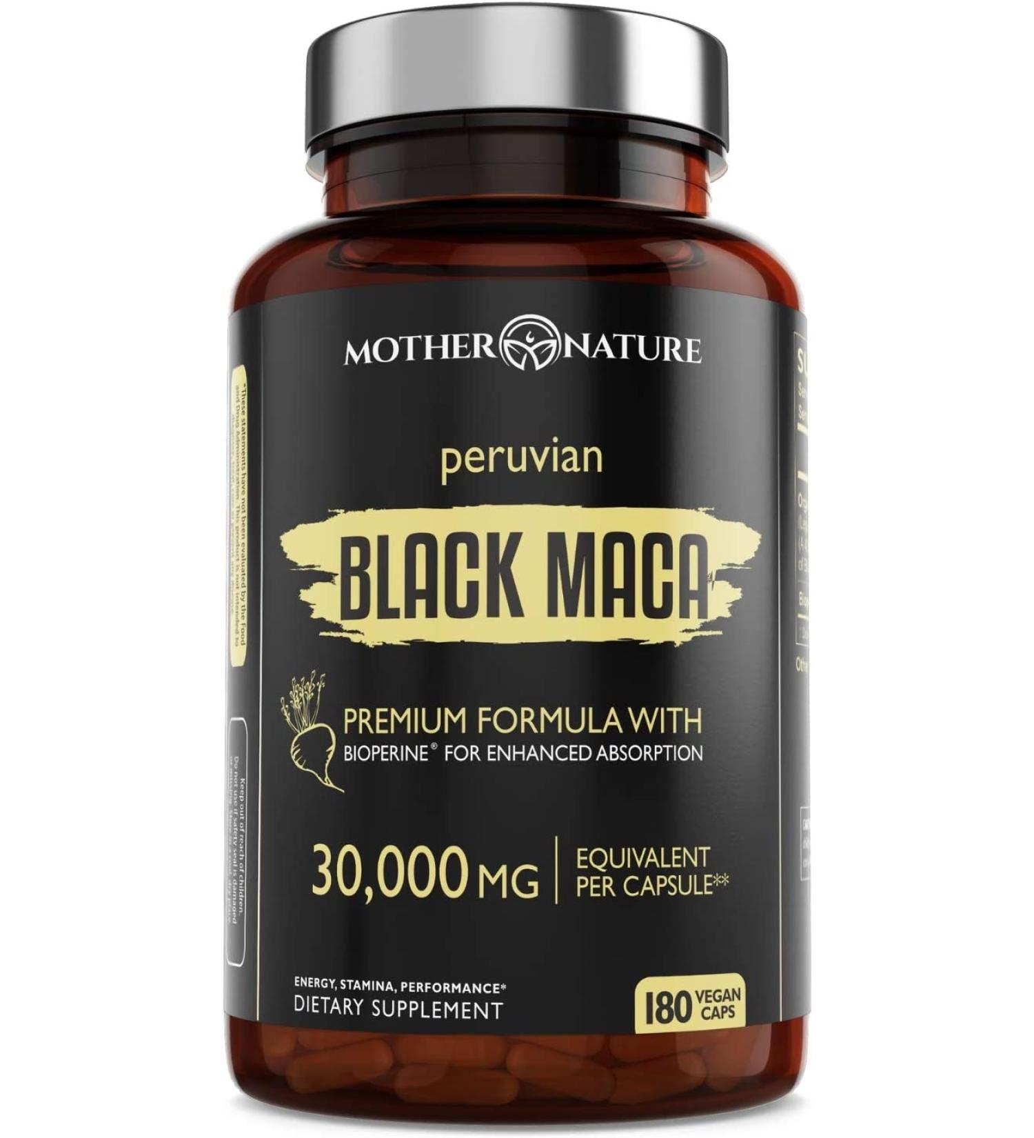 Mother Nature Organic Black Maca Root 30 000mg - 180 Capsules for Energy & Vitality - Buy Online on GoSupps.com