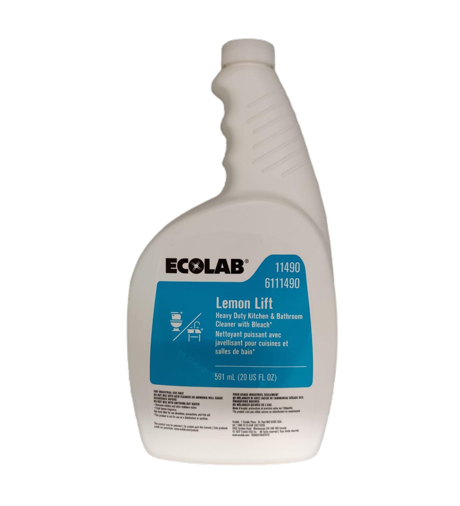 Ecolab Lemon Lift Heavy Duty Kitchen & Bathroom Cleaner with Bleach- 20 FL OZ