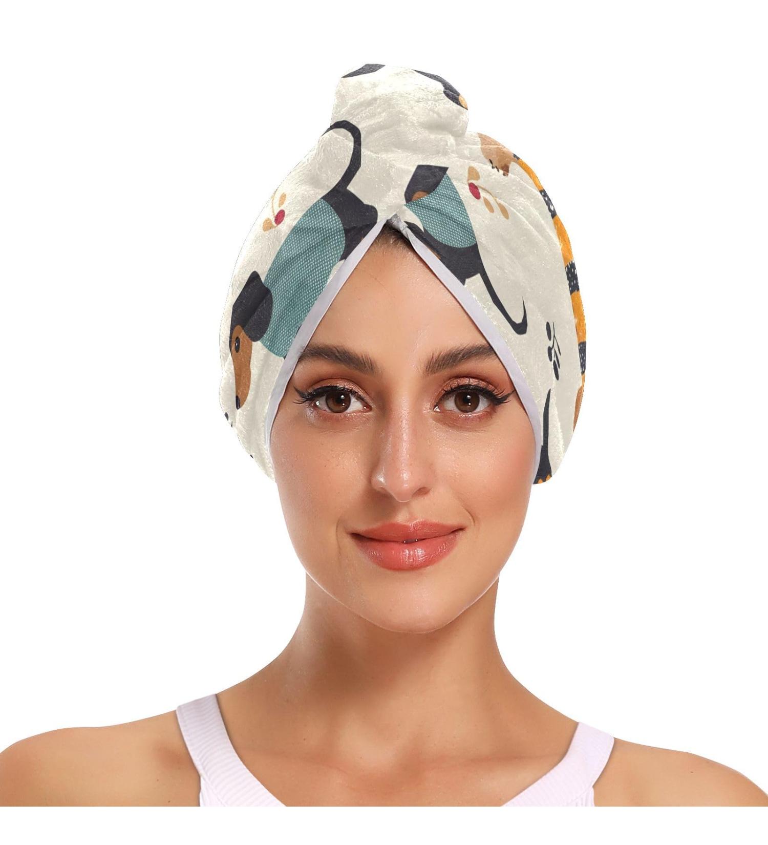 Dachshund Dogs Hair Towel 2 Pack | Super Absorbent Quick-Dry Hair Turbans for Women & Girls - Buy Online on GoSupps.com
