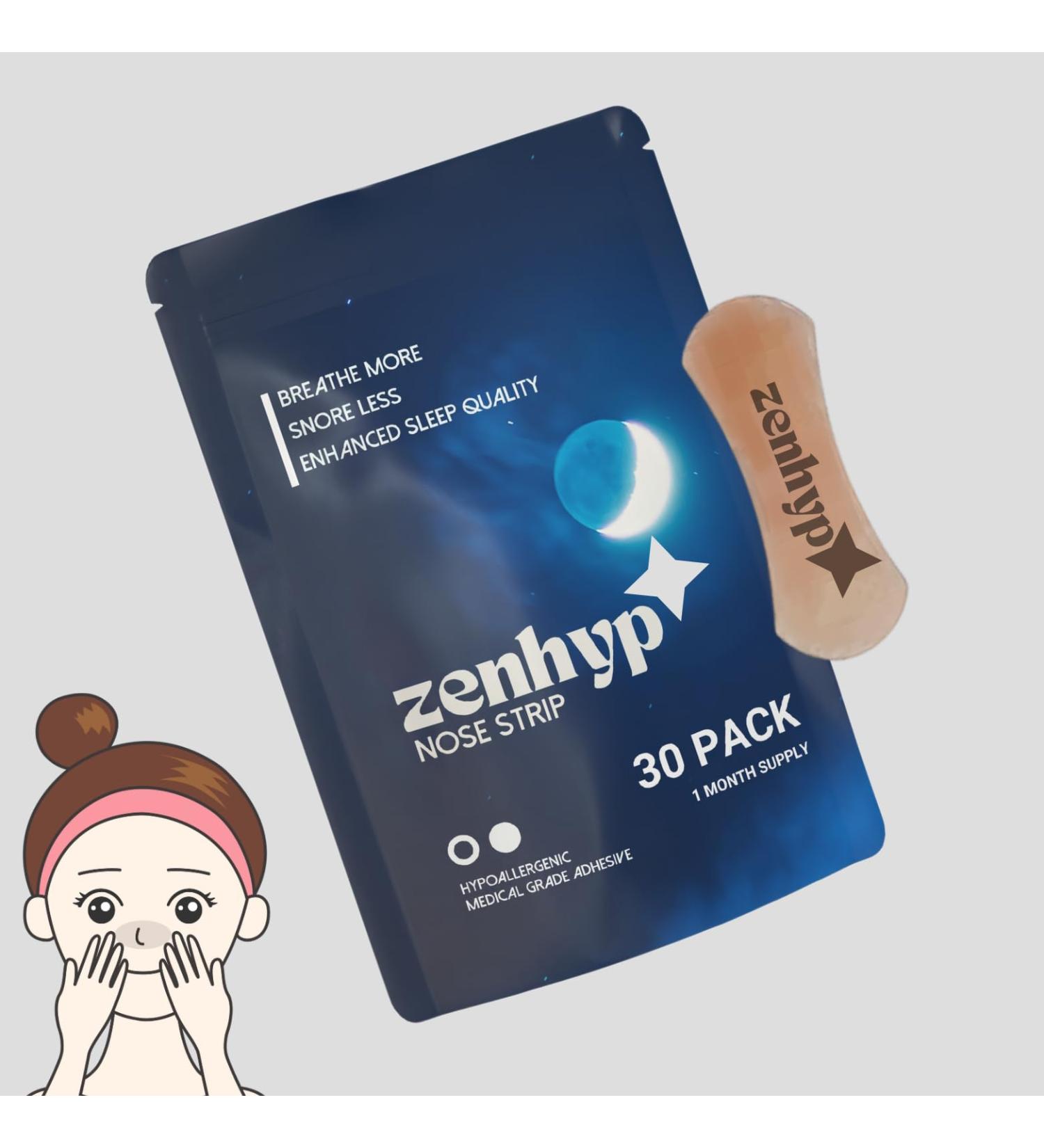 Zenhyp Nasal Strips 2.0 - Improve Airflow & Reduce Snoring | 30 Clear Breathing-Aid Strips - ZenStrips for Better Sleep - Buy Online on GoSupps.com