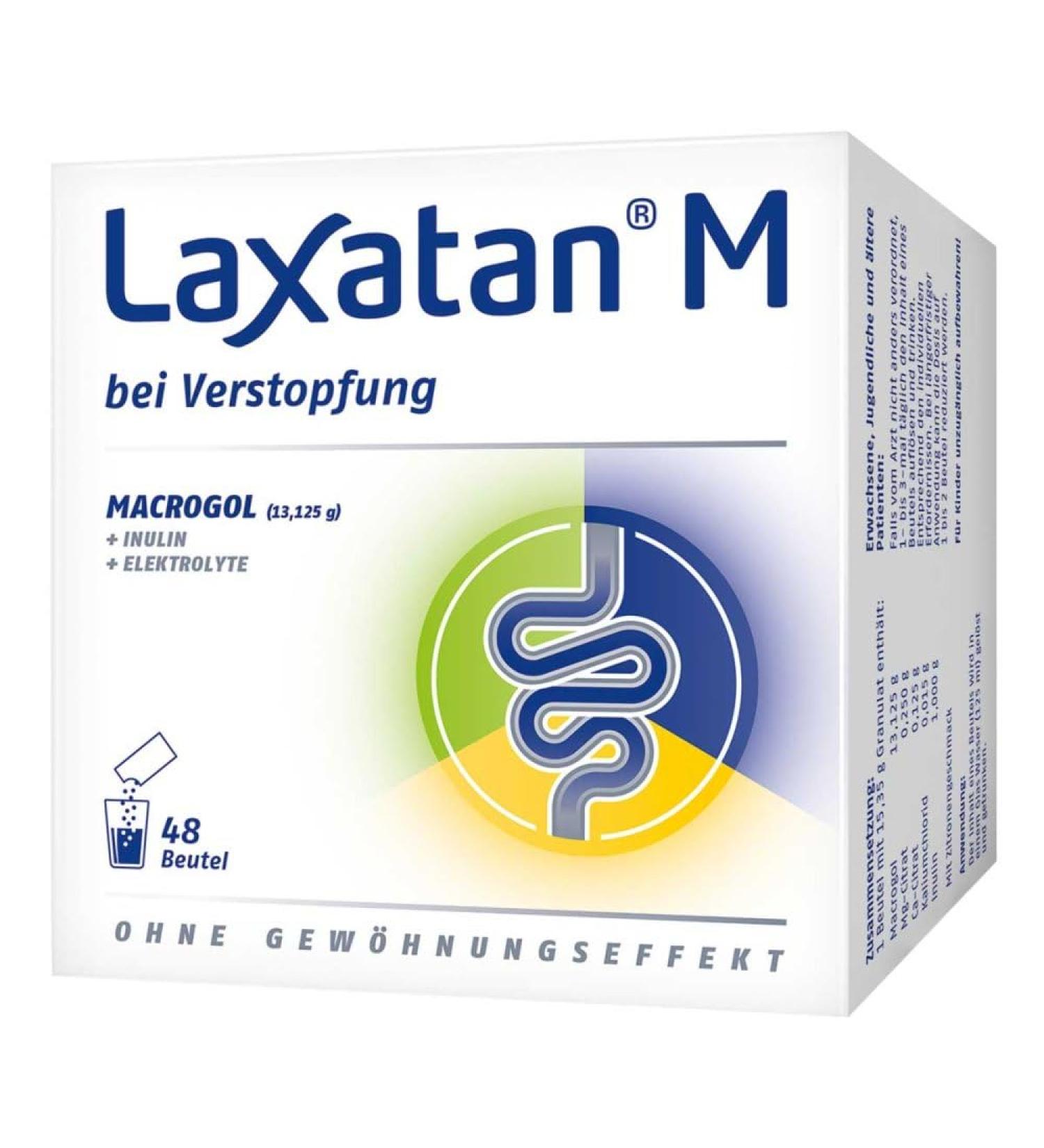 Laxatan M - Gentle Constipation Relief with Macrogol Electrolytes & Inulin | 48 Bags of Drinking Granulate | Tolerated & Non-Habit Forming - Buy Online on GoSupps.com