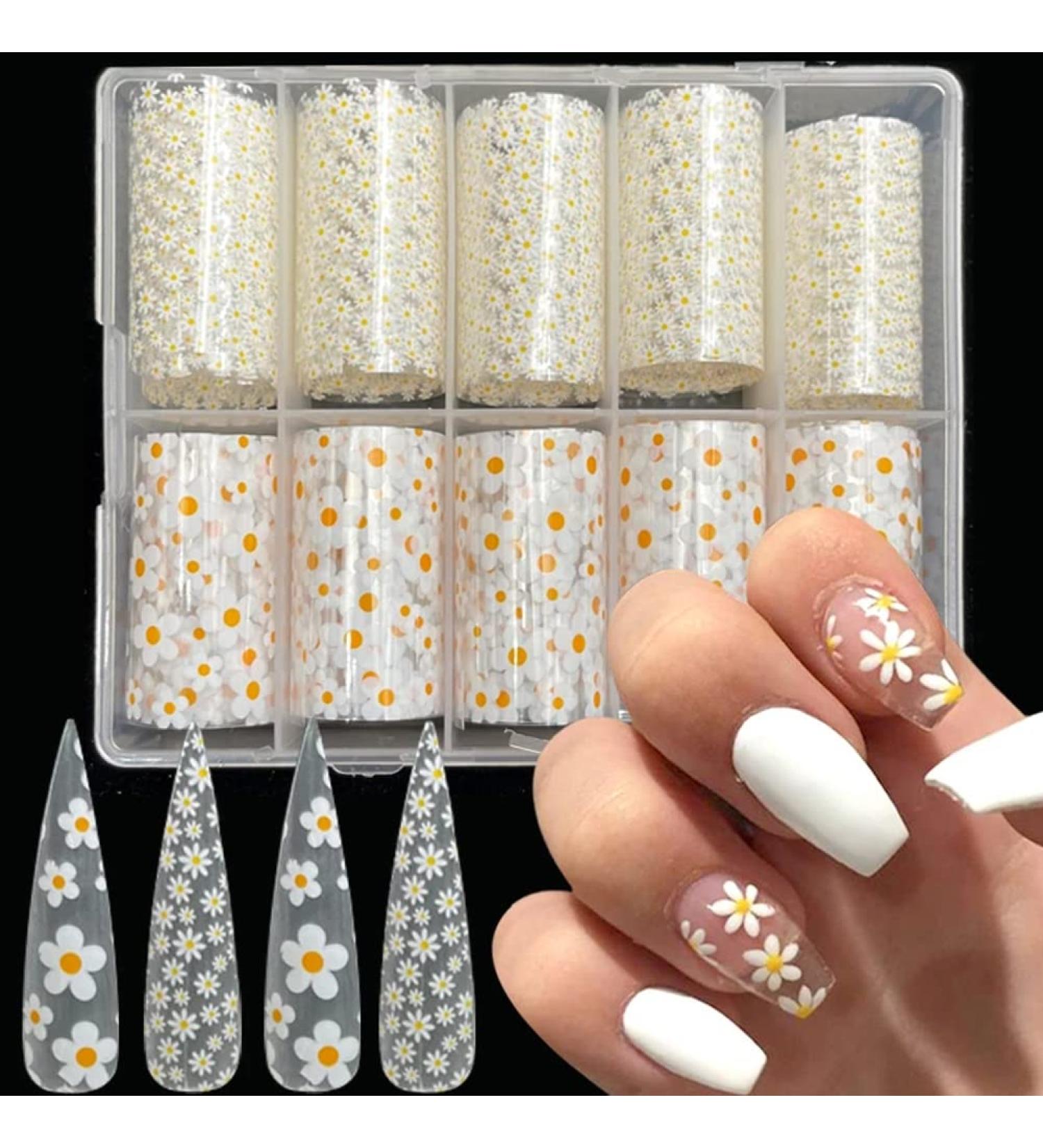 10 Rolls Small Daisy Nail Art Foil Transfer Stickers - Holographic Floral Designs for DIY Manicure - Buy Online on GoSupps.com