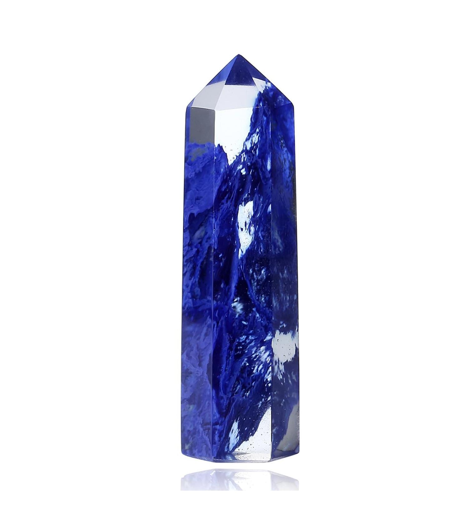 Blue Tourmaline Crystal Healing Wand - Natural Gemstone Hexagonal Point for Reiki Therapy - Buy Online on GoSupps.com