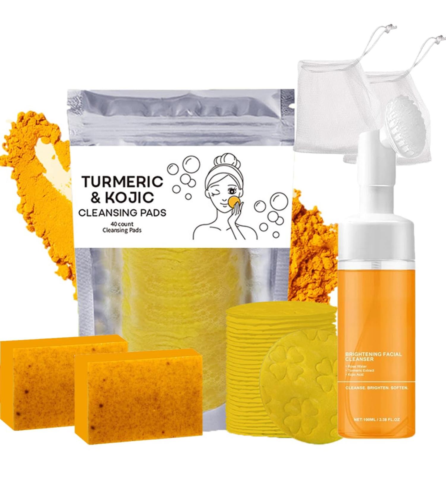 Baorder 4Pcs Turmeric Wash and Care Set Tuemeric Facial Cleanser Turmeric Cleansing Exfoliating Pads Handmade Soap Bubble Mesh Bags Turmeric Soap Combo Skin Care Set for Face & Body Deep Cleansing - Buy Online on GoSupps.com