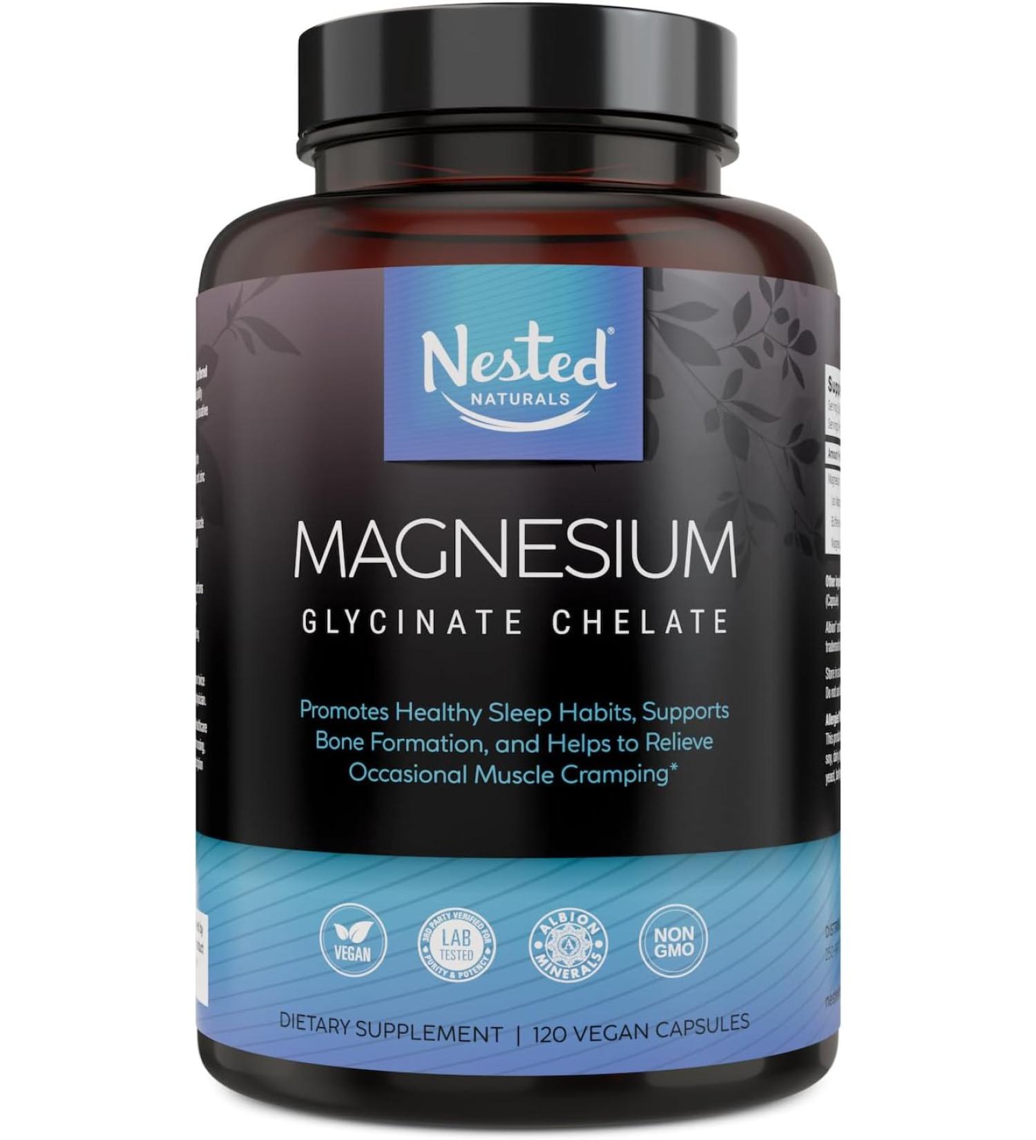 Nested Naturals Magnesium Glycinate Chelate 200mg - 120 Capsules | Premium Supplement for Relaxation & Sleep - Buy Online on GoSupps.com