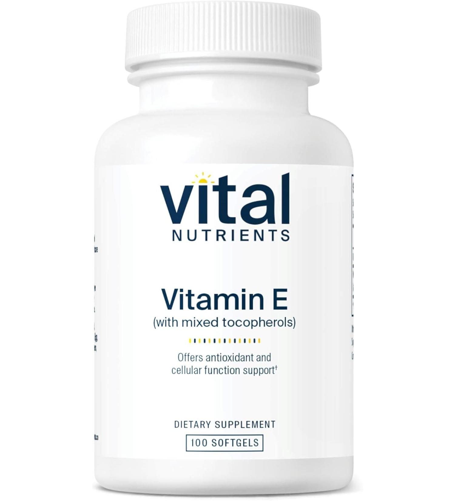 Vital Nutrients Vitamin E with Mixed Tocopherols - Potent Antioxidant Vitamin E And Antioxidant Supplements - 100 Softgels - Buy Online on GoSupps.com