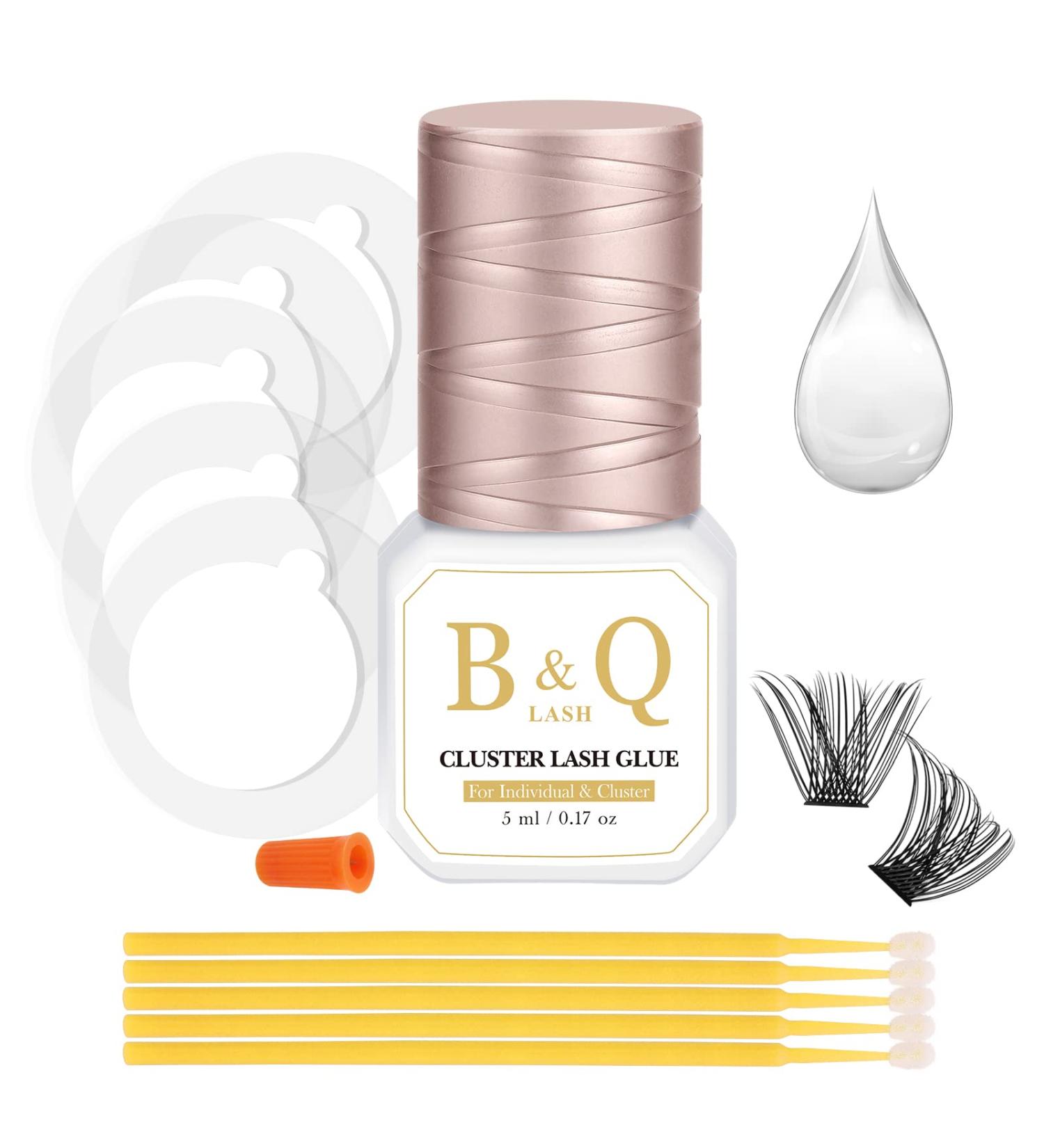 Cluster Lash Glue 5ml - Long Lasting Waterproof Eyelash Extension Bond for DIY Lash Clusters - Clear Lash Glue with Micro Brushes - B&Q LASH - Buy Online on GoSupps.com