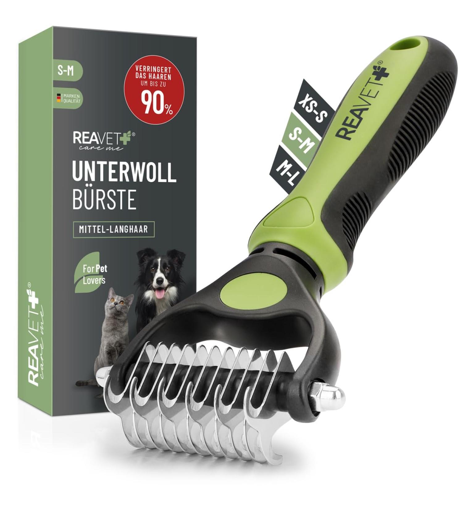 Reavet Dog & Cat Brush - Underwool Brush for Long Hair Medium Breeds (S-M) | Massage Effect & Top Hair Protection | Ideal Fur Brush for Dogs & Cats - Buy Online on GoSupps.com