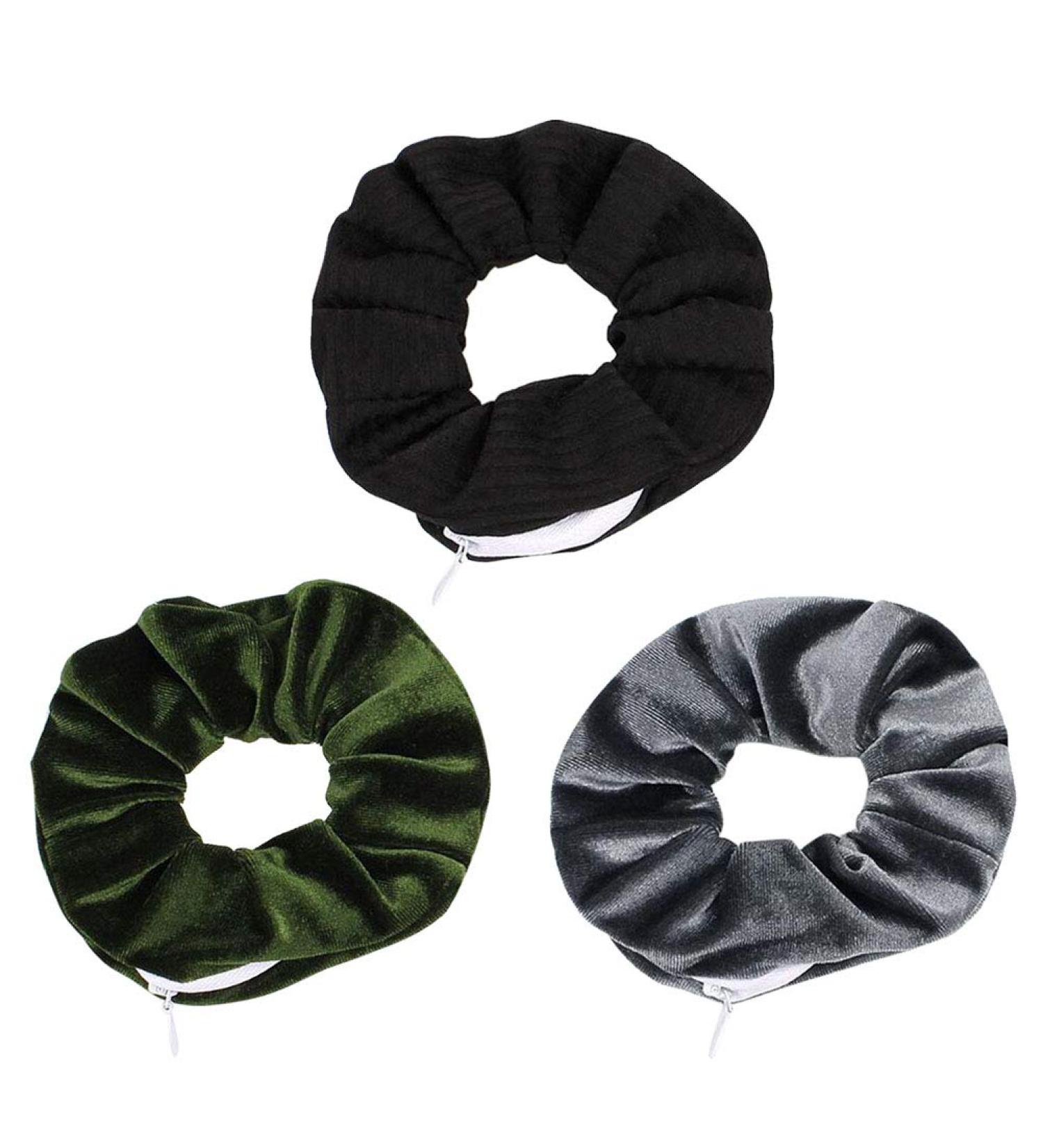 Colorful Velvet Scrunchies for Girls & Women | Hair Ties with Hidden Zipper Pocket | 3 Pack Hair Accessories - Buy Online on GoSupps.com