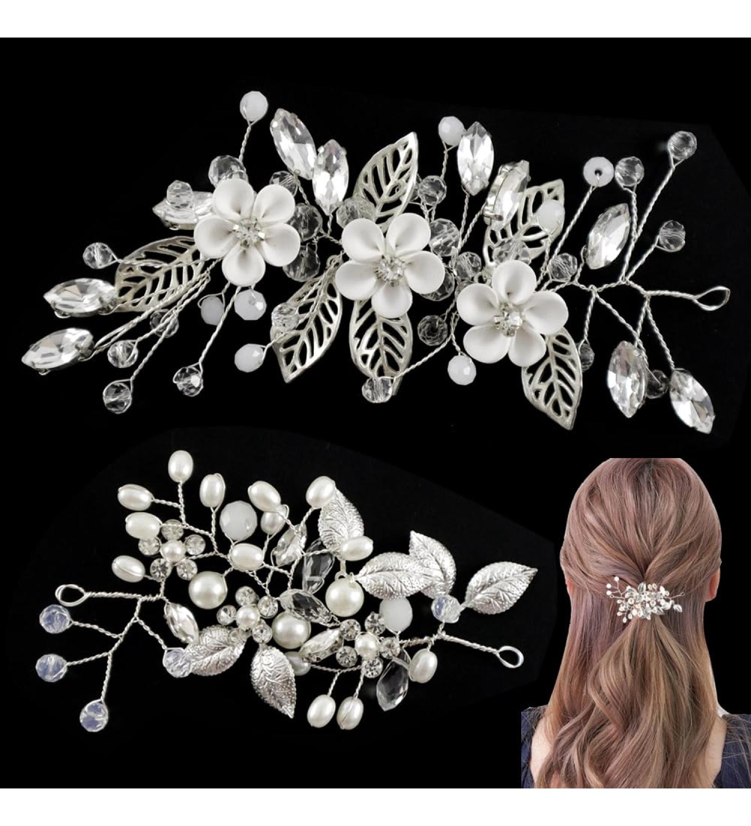 GOIYZTTR 2 Pieces Crystal Vines Flower Leaf Headpieces Bride Wedding Crystal Flower Vines HairPiece Elegant Silver Crystal Hair Accessories Suitable for Women and Girls - Buy Online on GoSupps.com