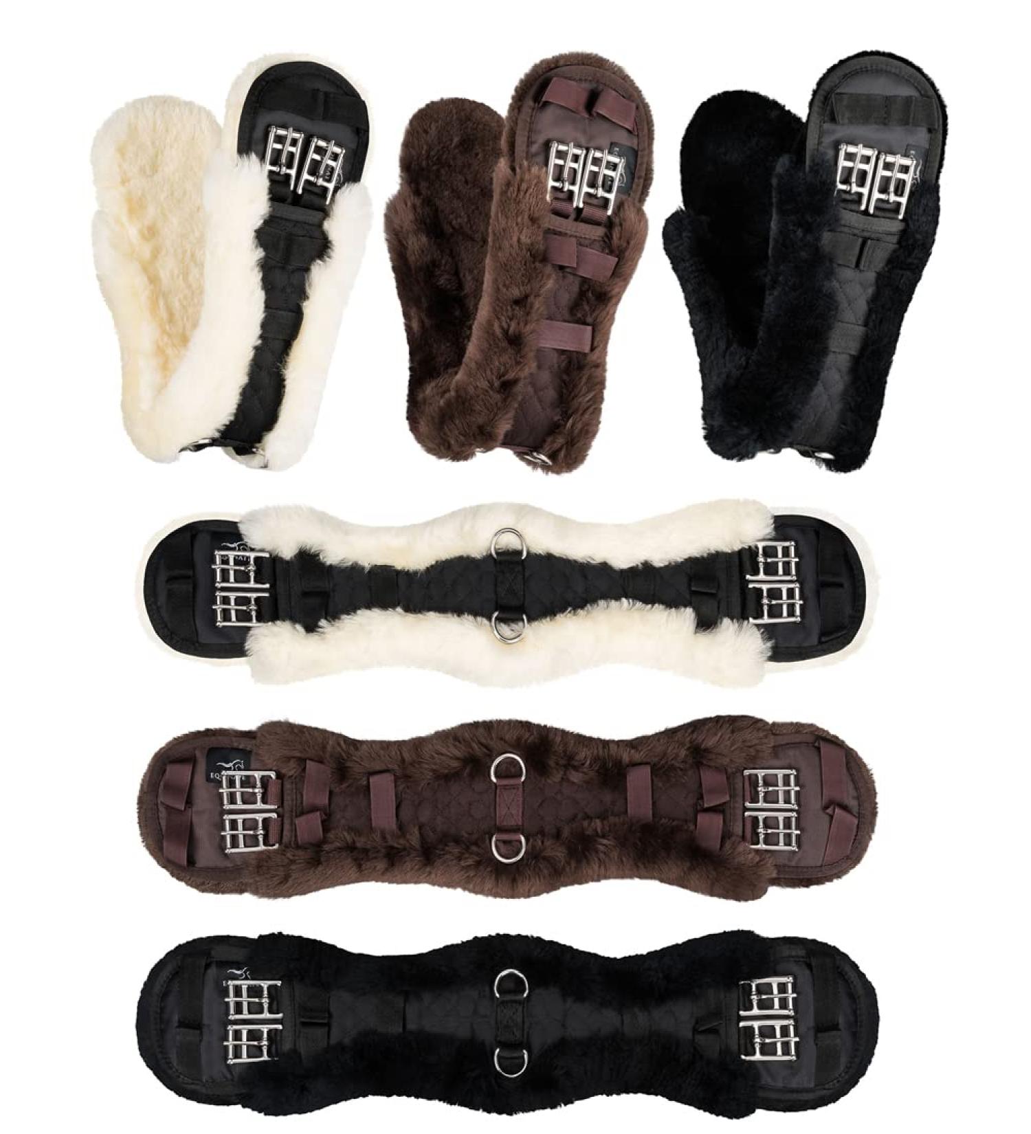 Equinate Saddle Strap - Anatomical Short Belly Belt with Real Lambskin | 50/60/80cm in Natural Brown & Black (60cm Brown) - International Shipping Available - Buy Online on GoSupps.com