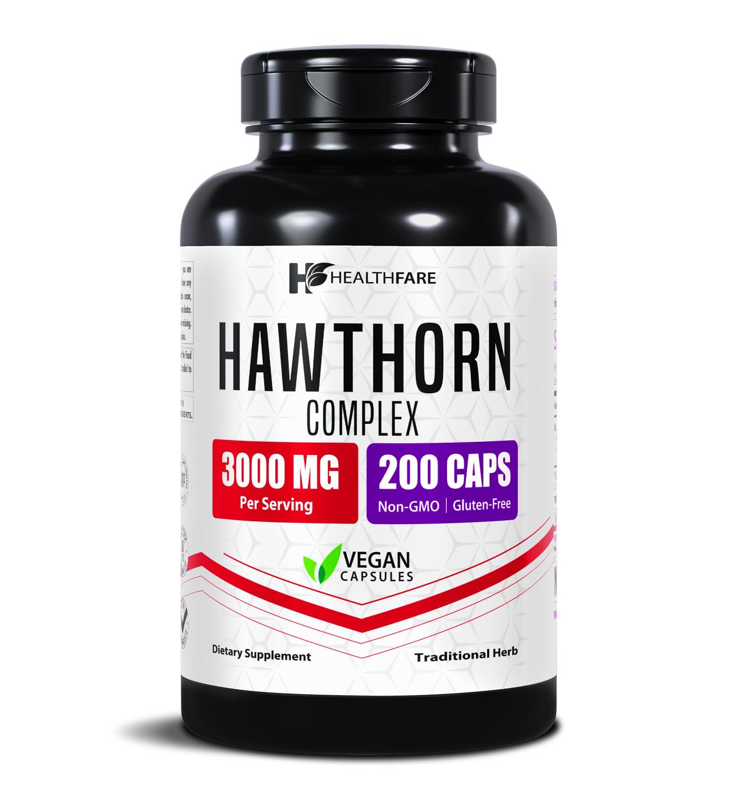 Healthfare Hawthorn Berry Supplement Extract 3000mg | Extra Strength Herbal Formula | 200 Vegan Capsules | Supports Heart & Circulatory Health | Non-GMO Gluten-Free | Made in USA - Buy Online on GoSupps.com