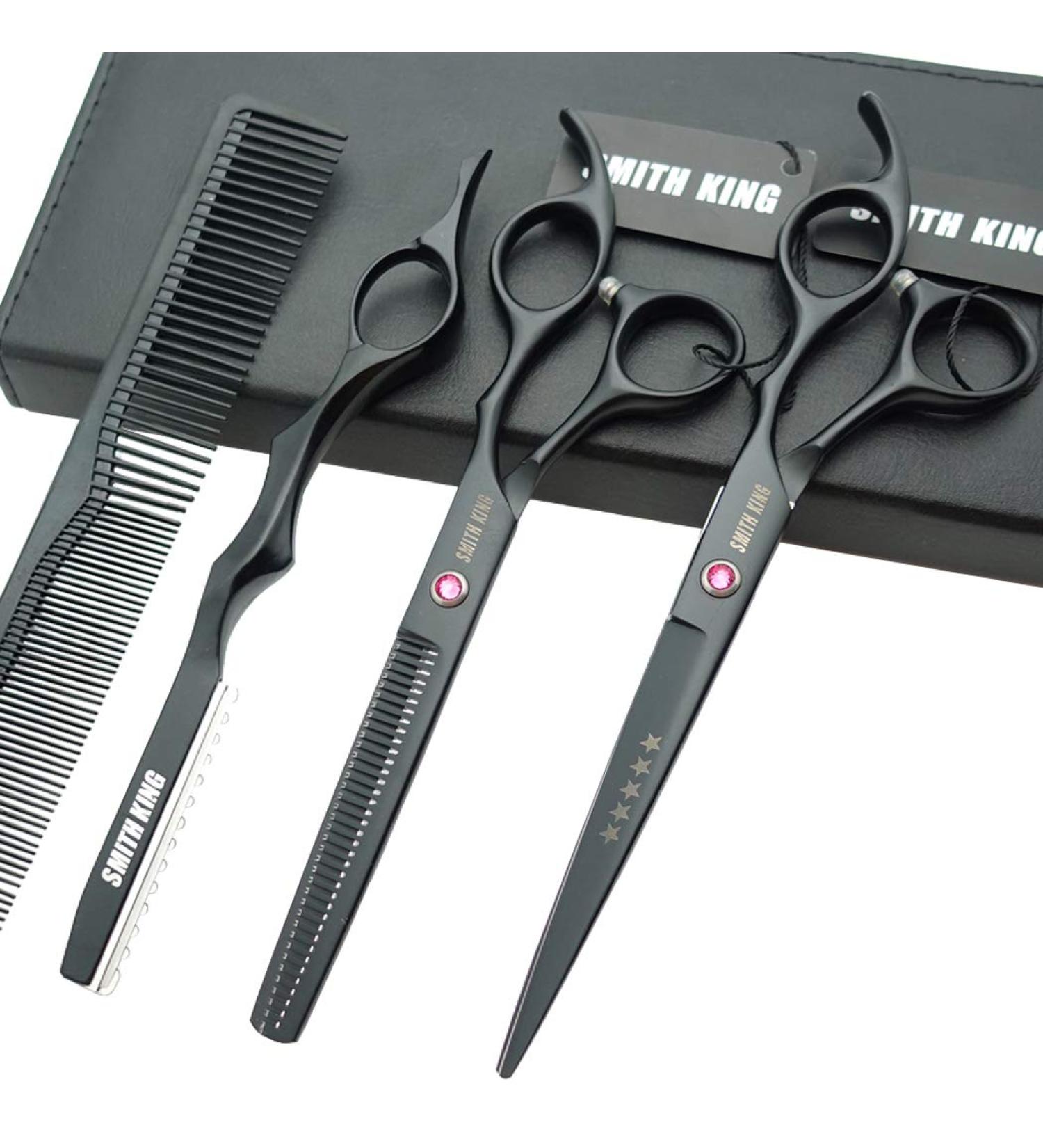 Professional 7.0 Inch Hair Cutting Thinning Scissors Set with Razor - Black - Buy Online on GoSupps.com