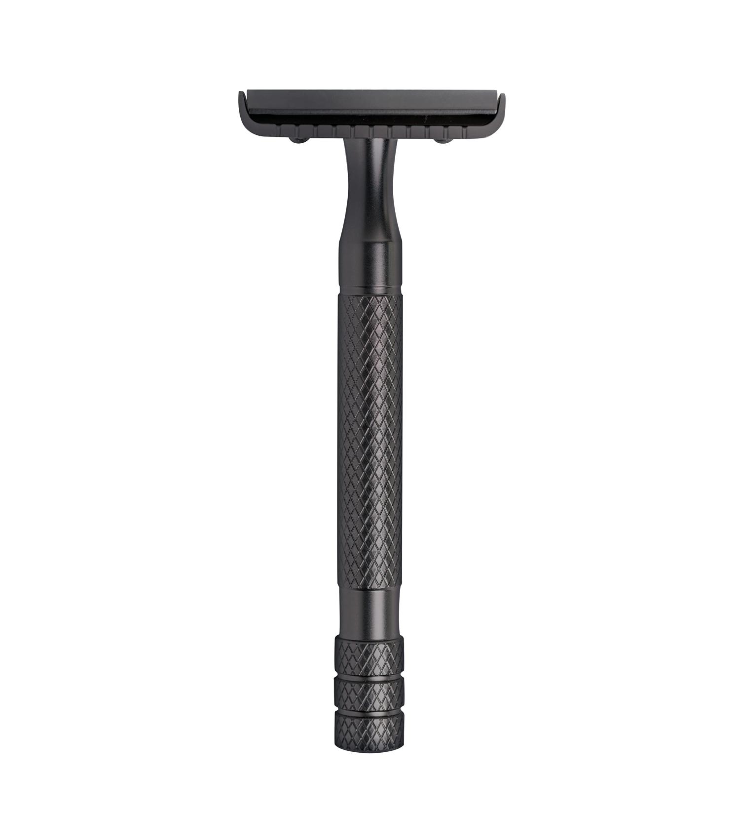 Safety Razor for Men - Gunmetal Gray Matte Finish Includes 5 Replacement Blades - Long Handled Double Edge Shaver - Buy Online on GoSupps.com