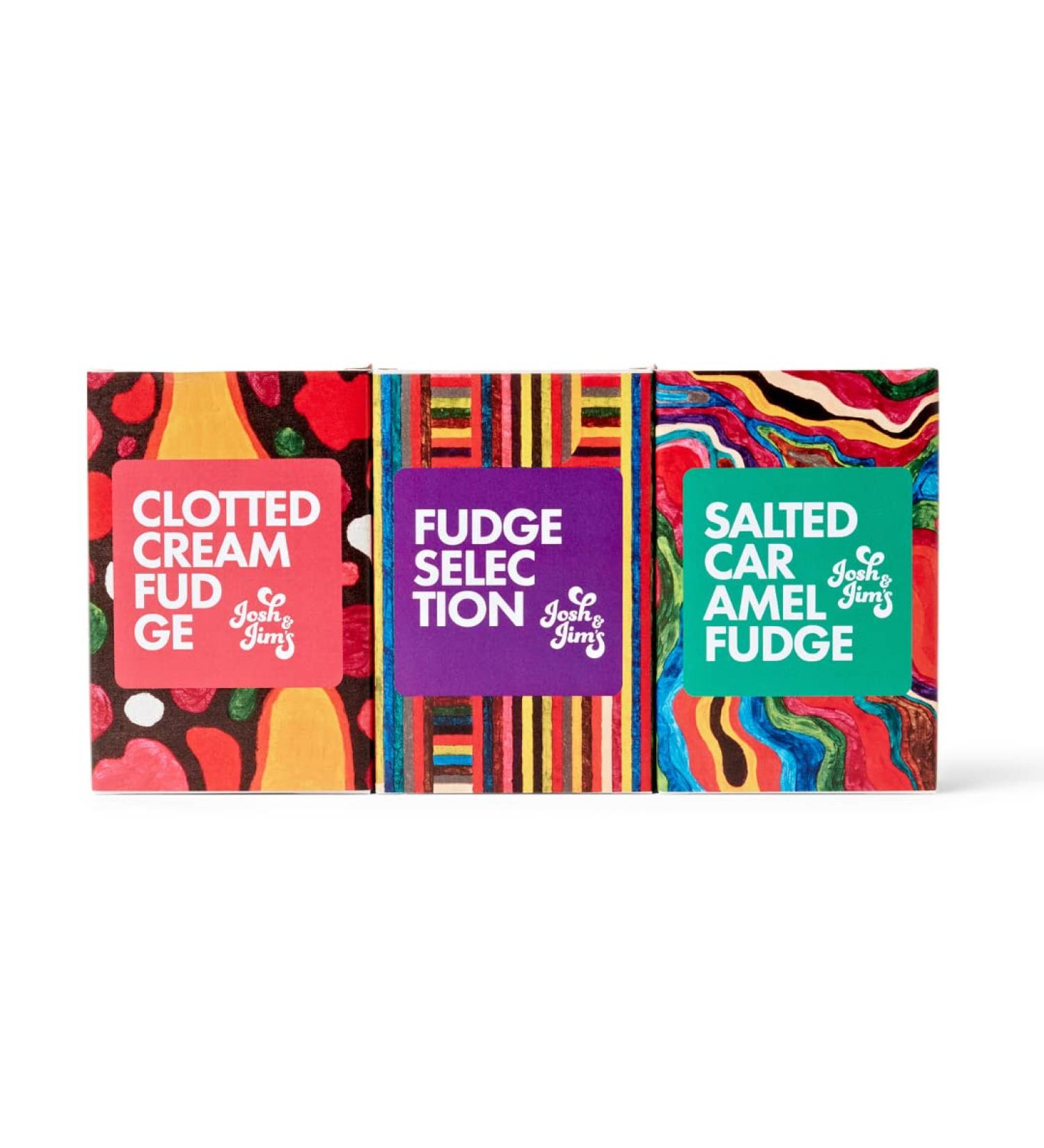 Josh & Jim's Fudge Selection Pack Clotted Cream Fudge Caramel Sea Salt Fudge Fudge Selection Variety Multipack Traditional British Recipe Suitable For Vegetarians 3x150g - Buy Online on GoSupps.com