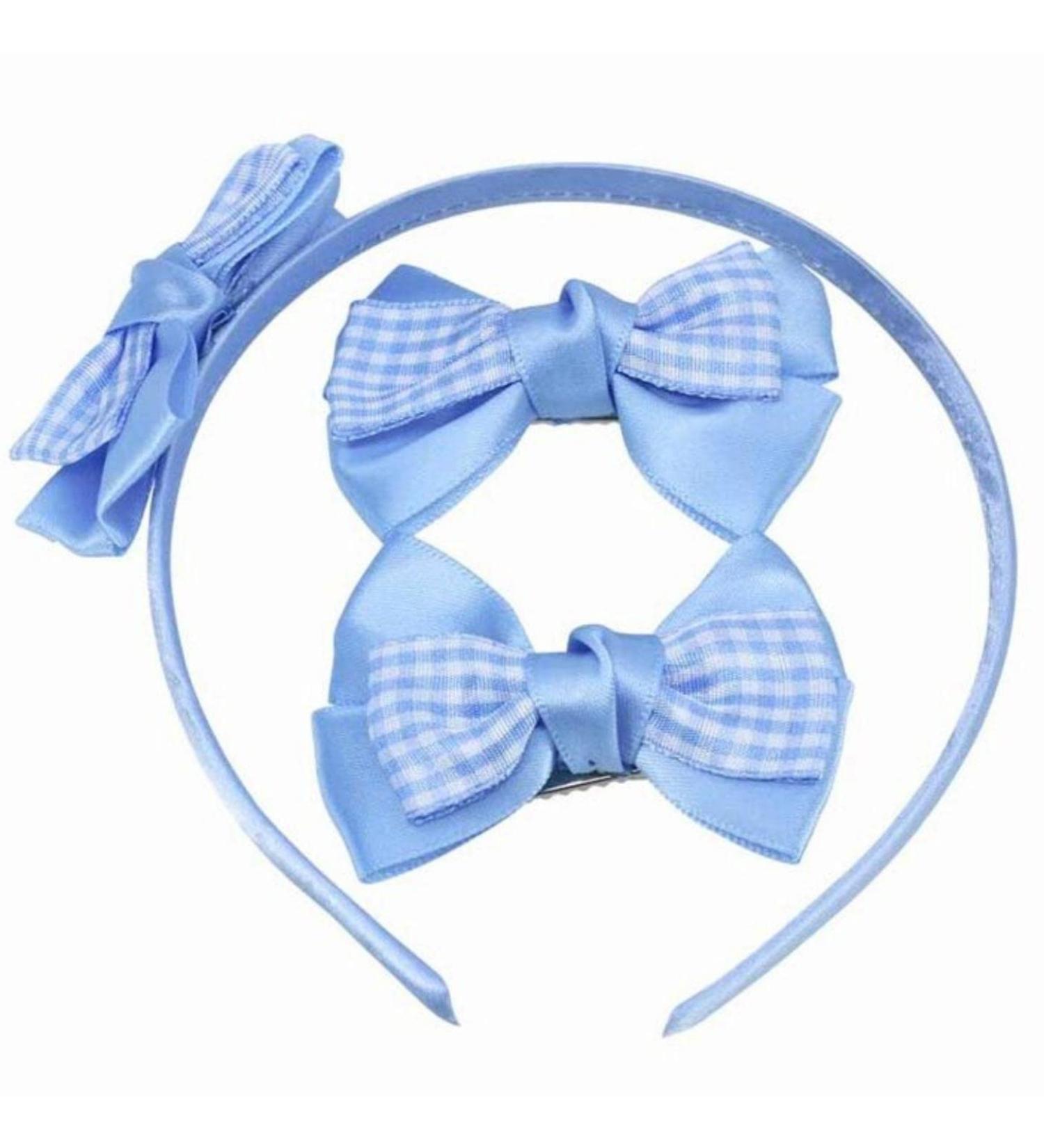 Topkids Accessories Girls Bow Headband Aliceband Gingham Bow Clips Gingham School Hair Accessories School Uniform Hair Set Suitable For Women Ladies Girls (Baby Blue) - Buy Online on GoSupps.com