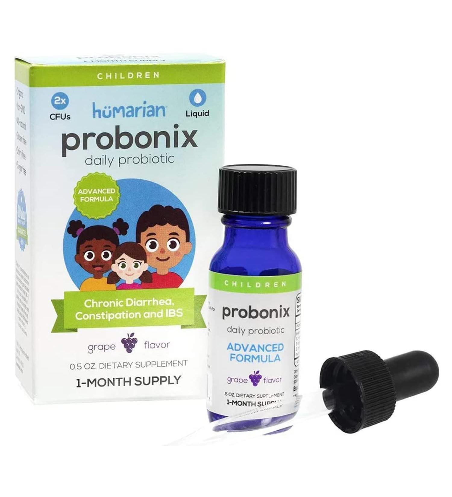 Probonix Advanced Kids Probiotic - Extra-Strength Organic Liquid Probiotic for Children | Combat Chronic Diarrhea, Constipation, and IBS | 8 Probiotic Strains | 1 Month Supply - Grape - Buy Online on GoSupps.com