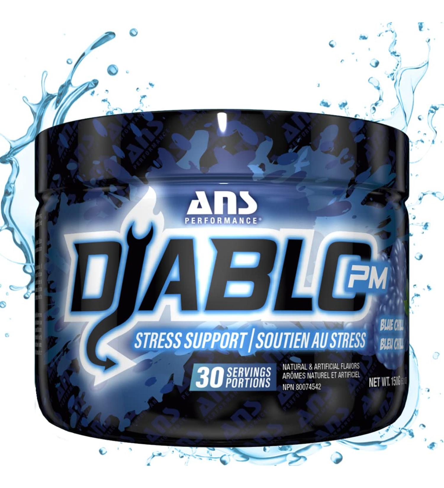 ANS Performance Diablo PM (30 Servings 5.29 oz) - Stress Relief Support - With Added GABA L Theanine L Carnitine Ashawaghanda - Delicious Flavours (Blue Chill) - Buy Online on GoSupps.com