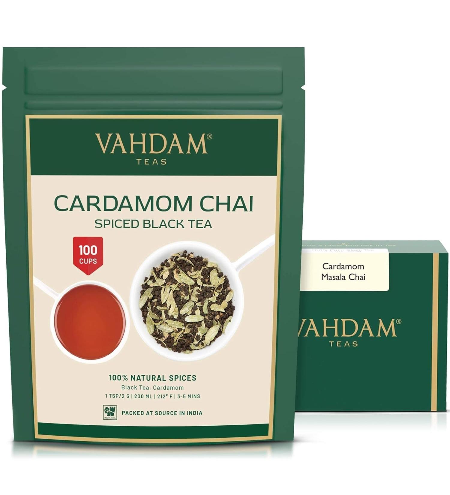 VAHDAM Cardamom Chai Tea Loose Leaf 200g (100+ Cups) India's Traditional Cardamom Tea | Spiced Chai Tea | Brew Hot Tea Iced Tea Or Chai Latte/Masala Chai Tea | Whole Loose-Leaf Vacuum Sealed Cardamom Masala Chai - Buy Online on GoSupps.com