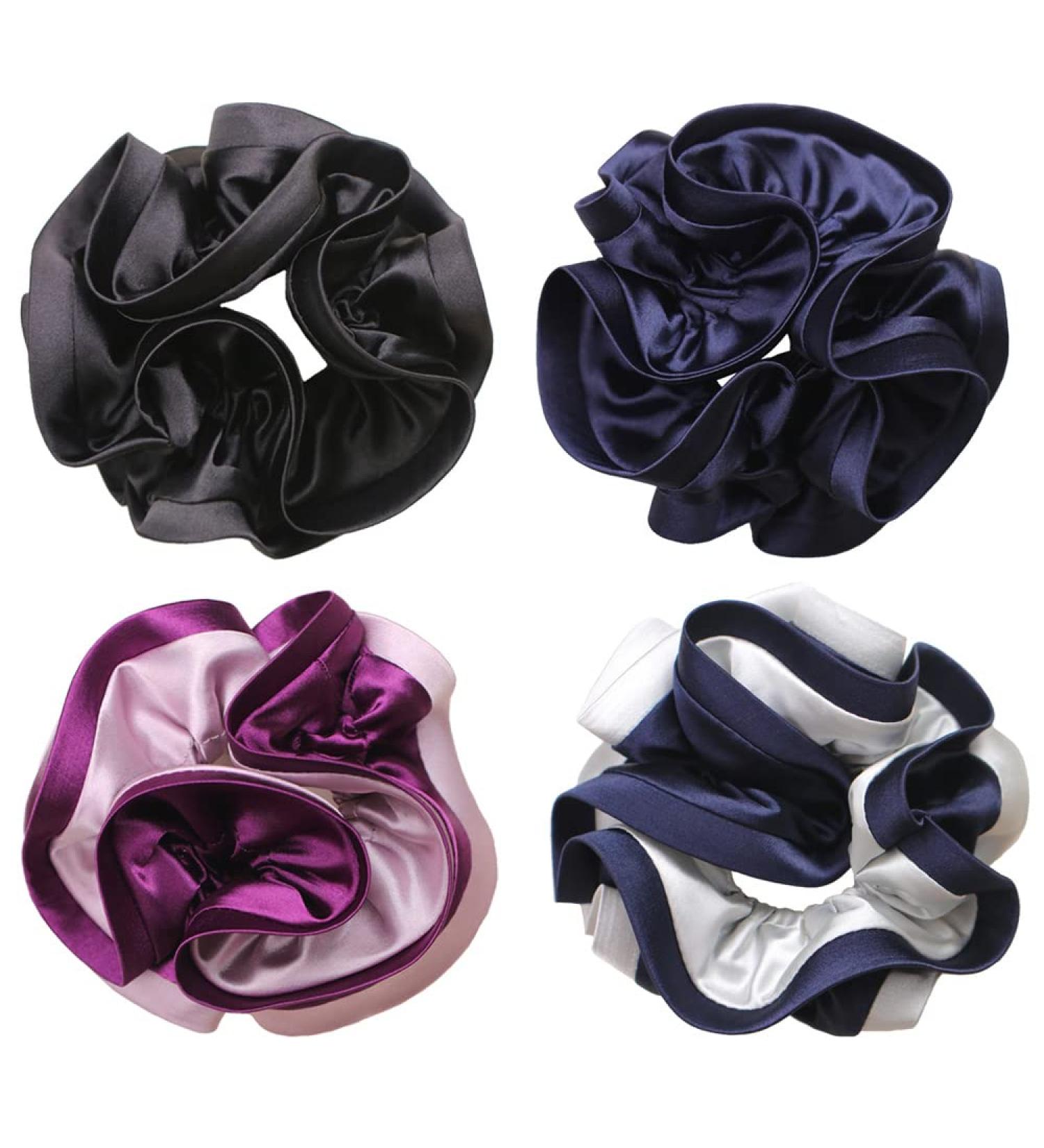 Wenobby Big Satin Silk Scrunchies for Women - Assorted Flower Hair Ties (4PCS) - Buy Online on GoSupps.com
