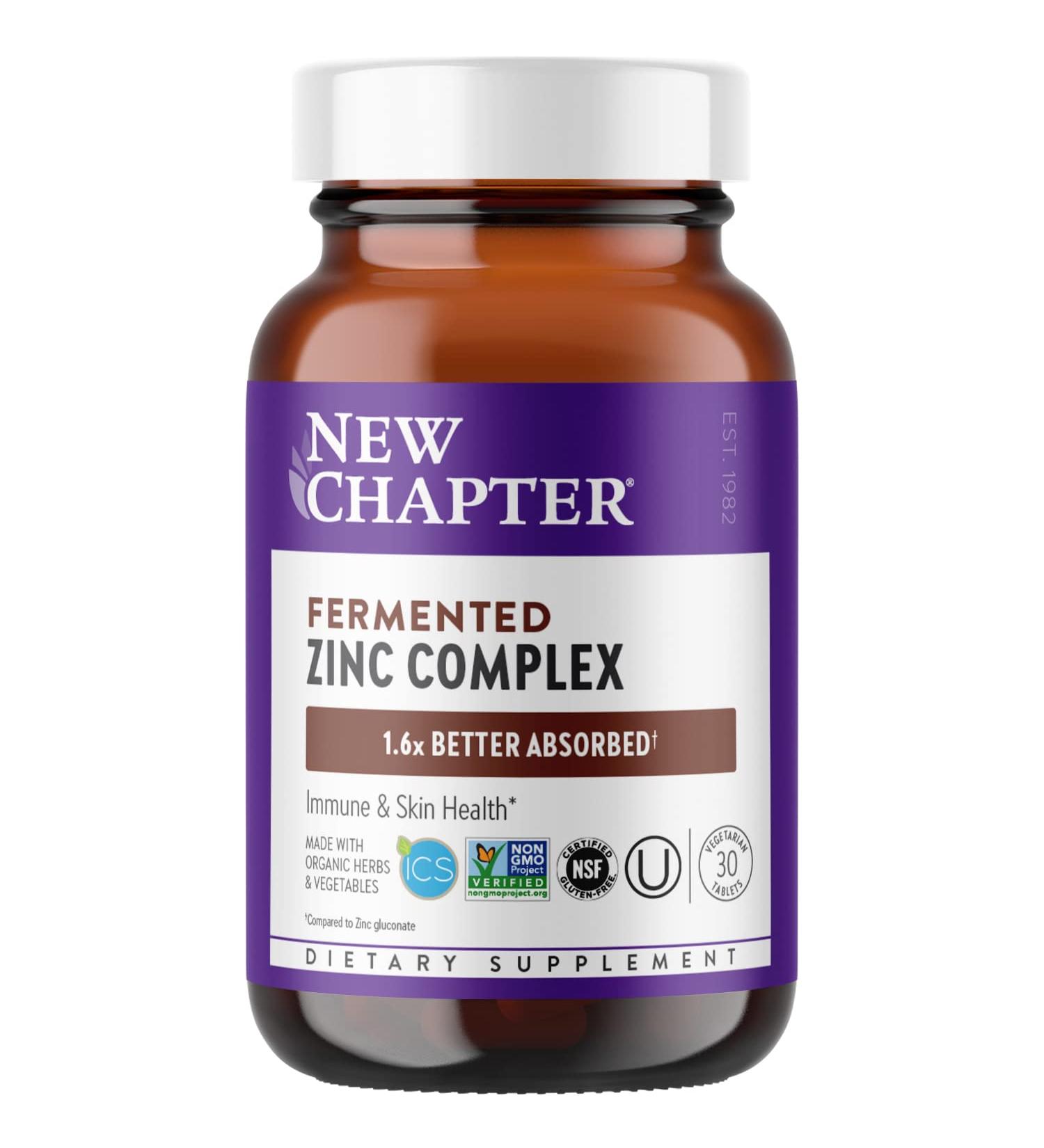 New Chapter Fermented Zinc Complex - Immune & Skin Support - Non-GMO - 30 Count - Buy Online on GoSupps.com