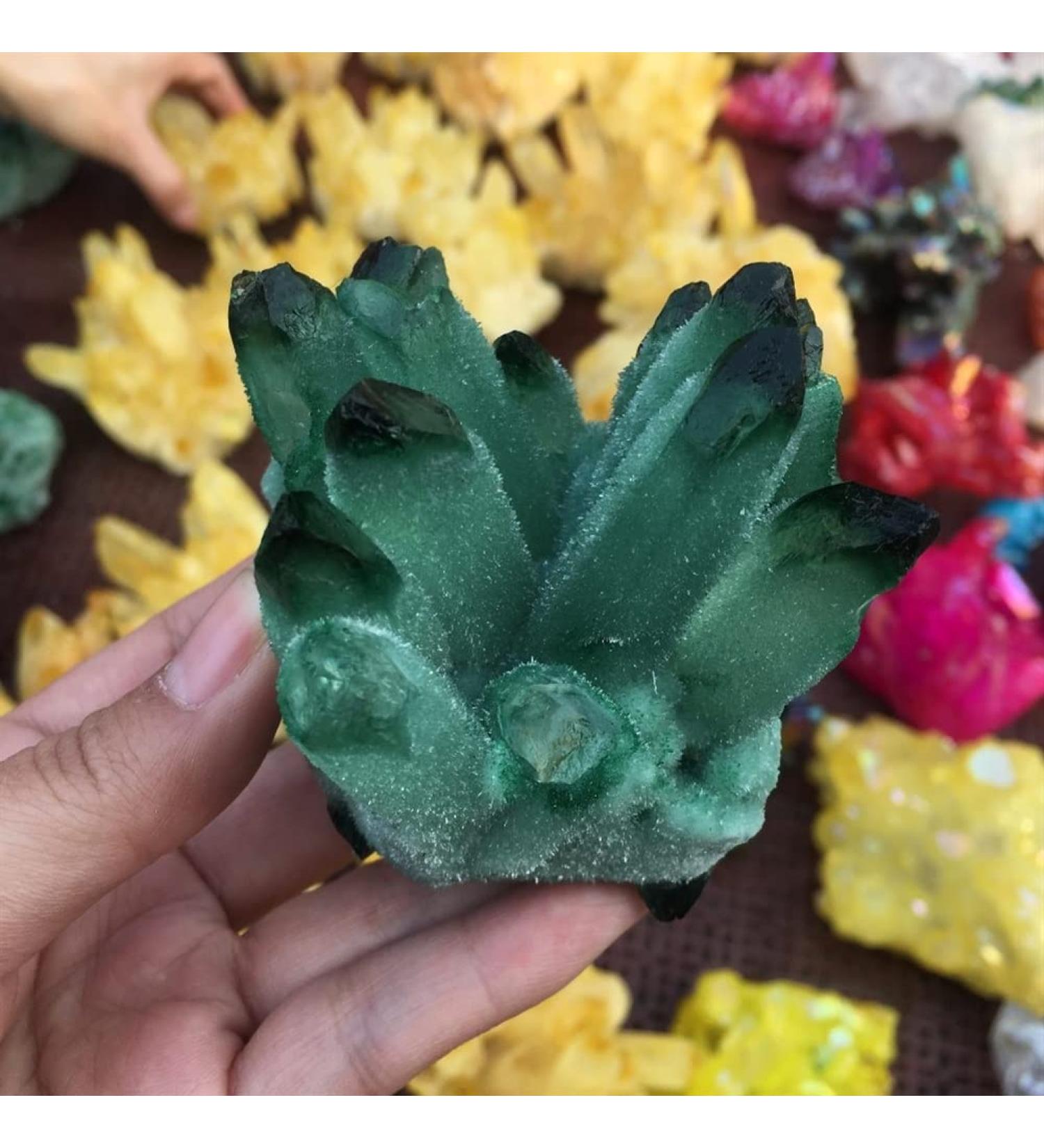 Gems for Decoration 260g Natural Crystal Green Ghost Crystal Cluster Aura Crystal - Buy Online on GoSupps.com