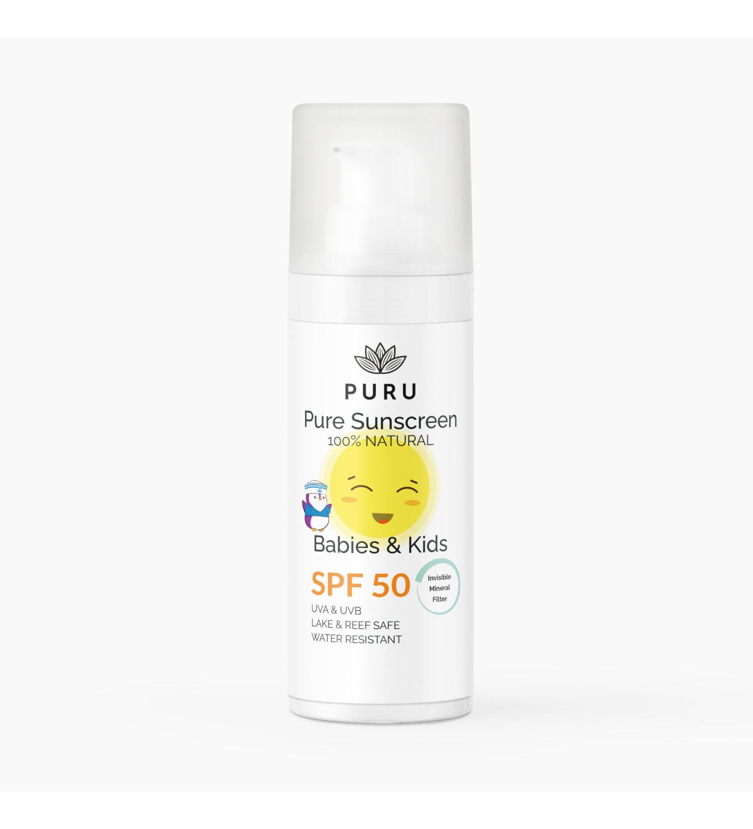PURU | Pure Mineral Sunscreen SPF50 For Babies and Kids - 100% Natural Only 7 Ingredients Certified Organic Water-Resistant Hypoallergenic UVA/UVB Protection - For Face & Body | 50ml - Buy Online on GoSupps.com