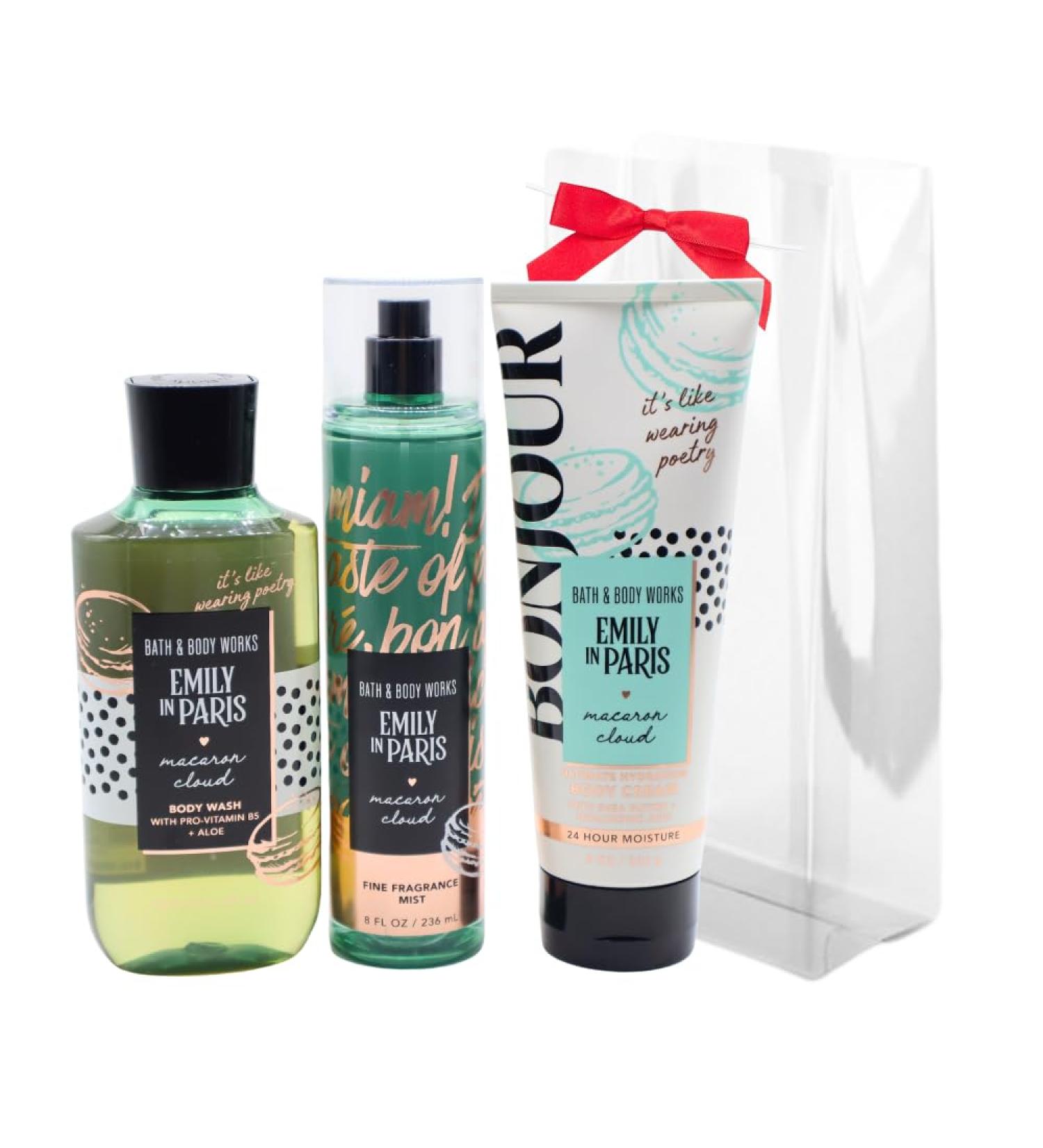 Bath & Body Works Emily in Paris MACARON CLOUD 3pc Bundle Gift Set with a Red Bow for Holidays - Mist Body Cream Shower Gel - Full Size - Buy Online on GoSupps.com