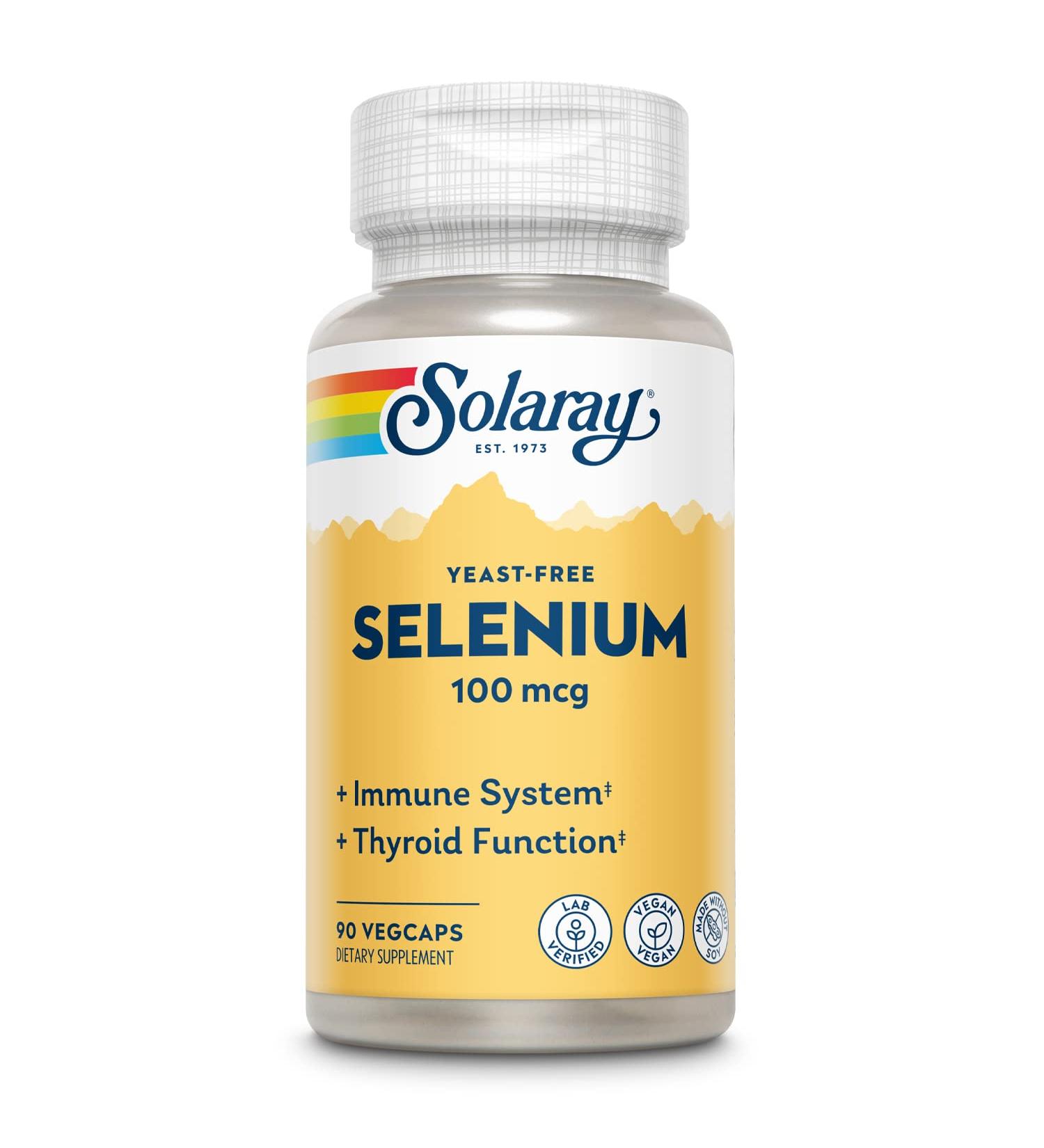 Solaray Yeast Free Selenium 100mcg - Immune & Thyroid Support - 90 VegCaps - Buy Online on GoSupps.com