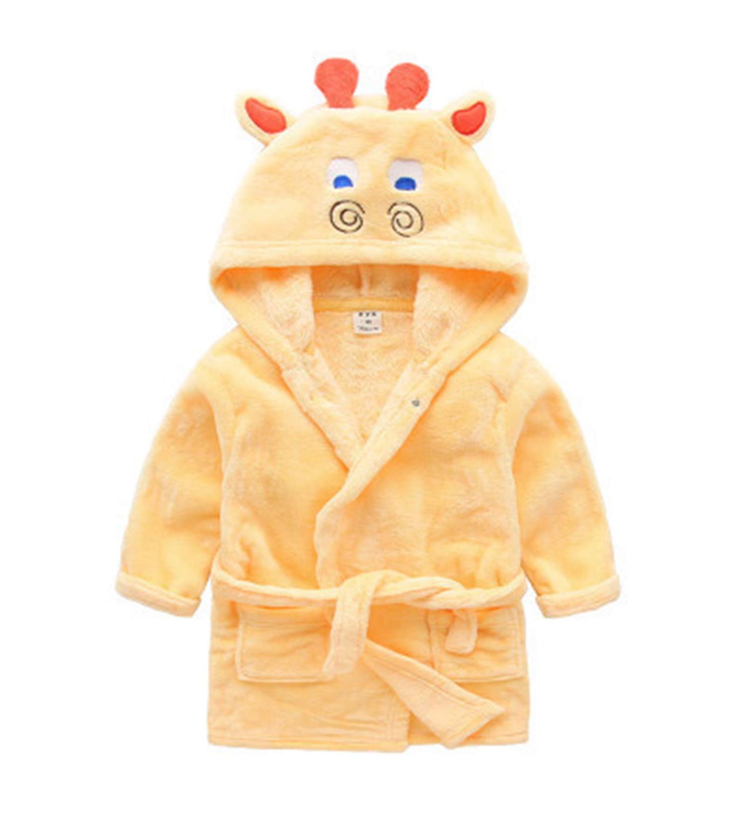 Baby boys & girls unisex bathrobe 0-24 months soft plush flannel fleece hooded bathrobe plush animal face bathrobe for babies toddlers newborn 3-4 months yellow stag