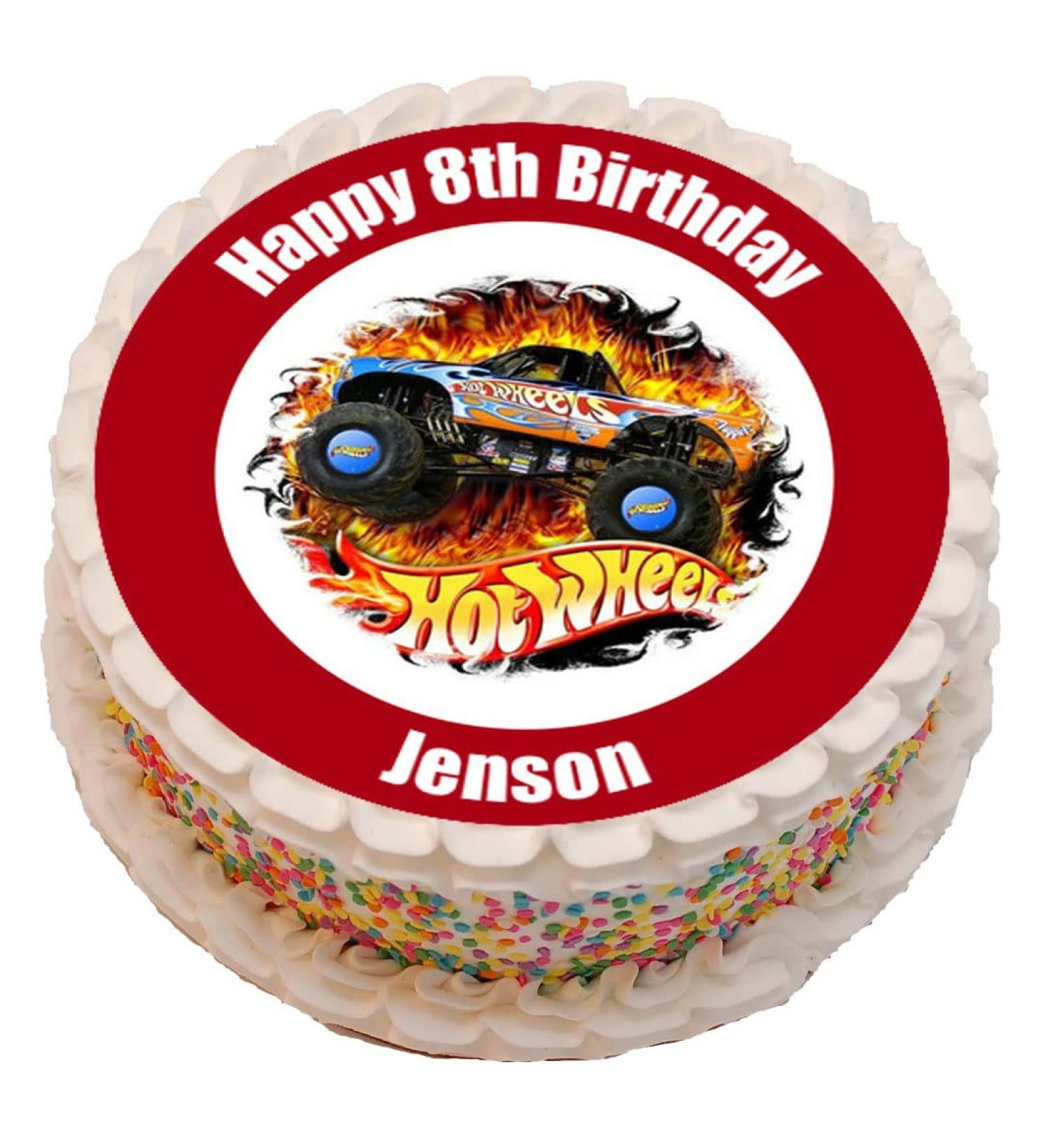 Racing Car Theme Personalised PRECUT Cake Topper 8 Inch Round Edible Icing Sheet Birthday Decoration