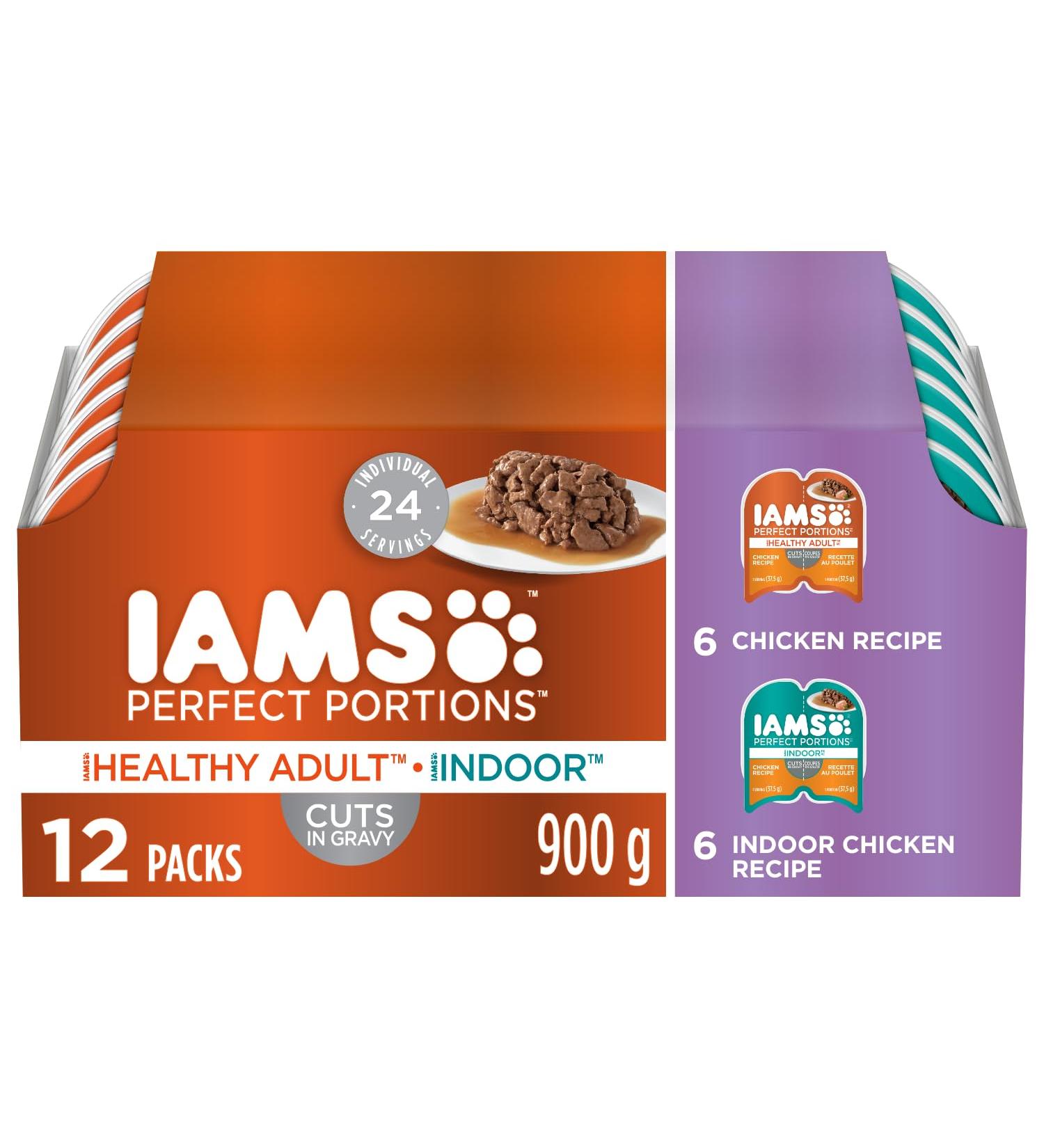 IAMS Perfect Portions Healthy Wet Cat Food Adult Grain Free Cuts in Gravy - Chicken and Indoor Chicken 12CT Multipack 75g Pet Food - Buy Online on GoSupps.com