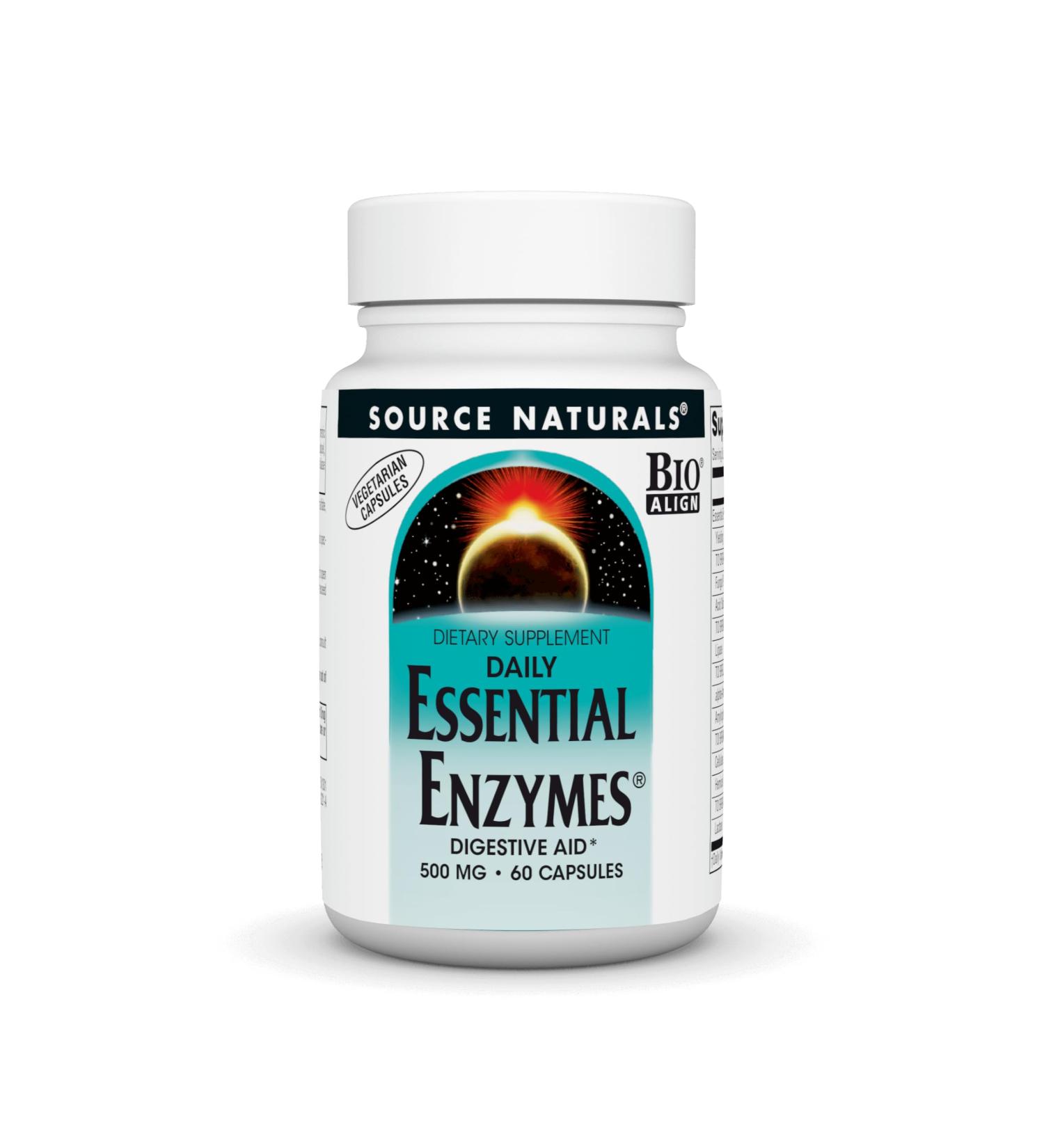 Source Naturals Essential Enzymes 500mg Bio-Aligned Multiple Enzyme Supplement Herbal Defense for Digestion Gas Constipation & Bloating Relief - Supports Immune System* - 60 Vegetarian Capsules Unflavored 60 Count (Pack of 1) - Buy Online on GoSupps.com