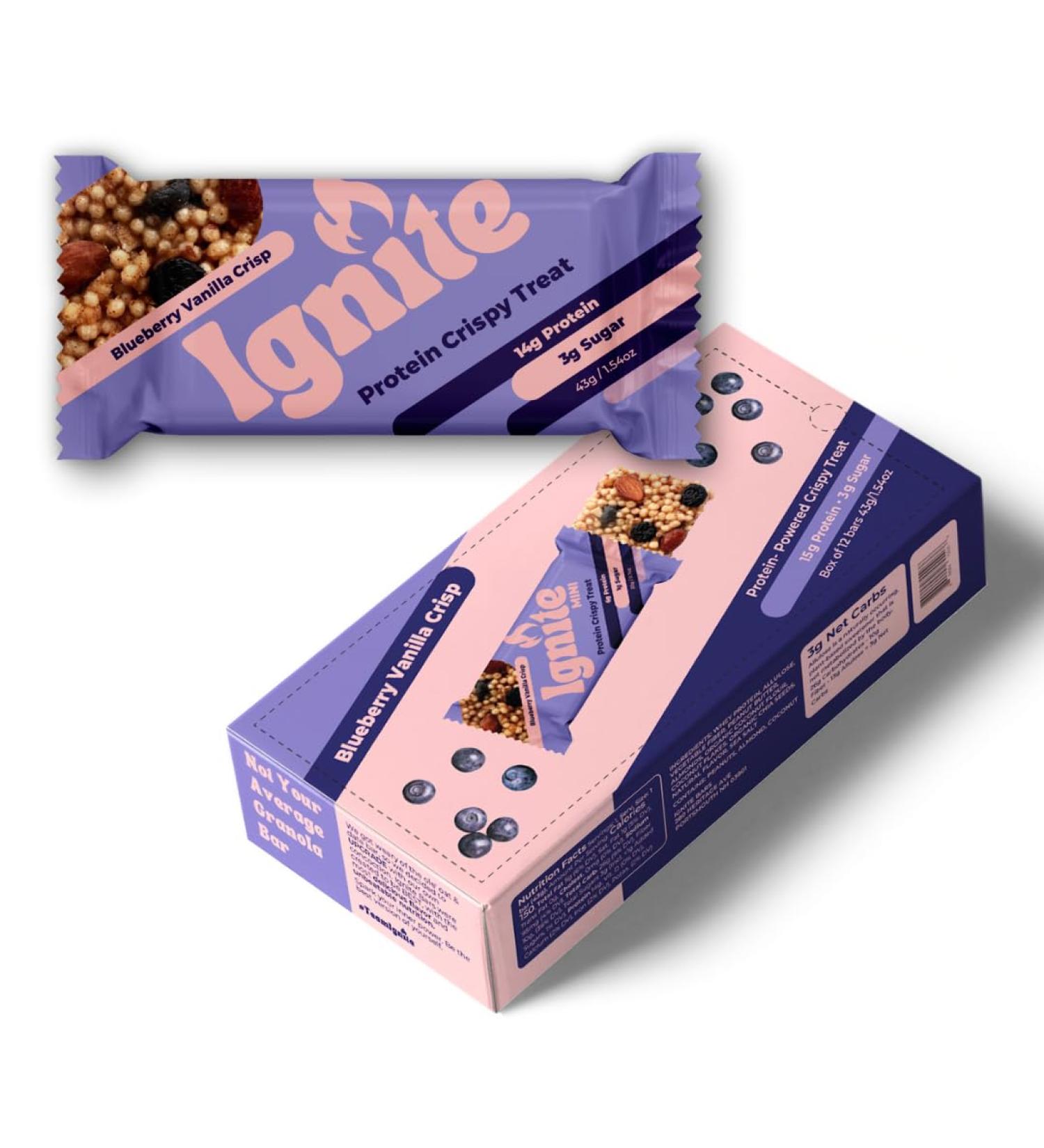 Buy Ignite Bars Crispy Keto Rice Treat - High Protein Low Sugar Low Carb Snack - Blueberry Vanilla Almond - Guilt-Free Healthy Snack for Adults - Buy Online on GoSupps.com