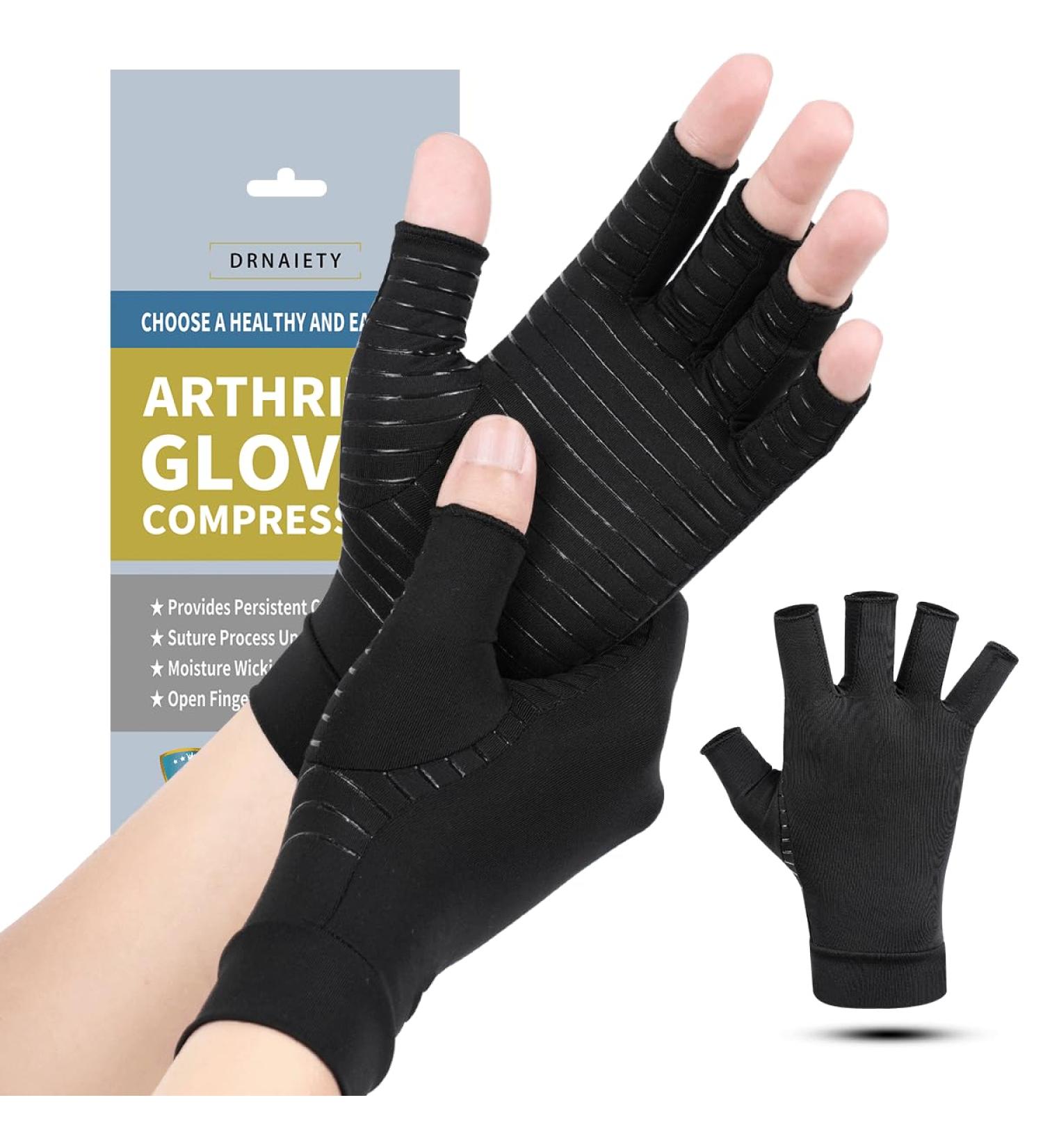 Copper Arthritis Compression Gloves for Men & Women - Relieve Hand Pain and Swelling - Anti-Slip Fingerless Design - Size Medium - Buy Online on GoSupps.com