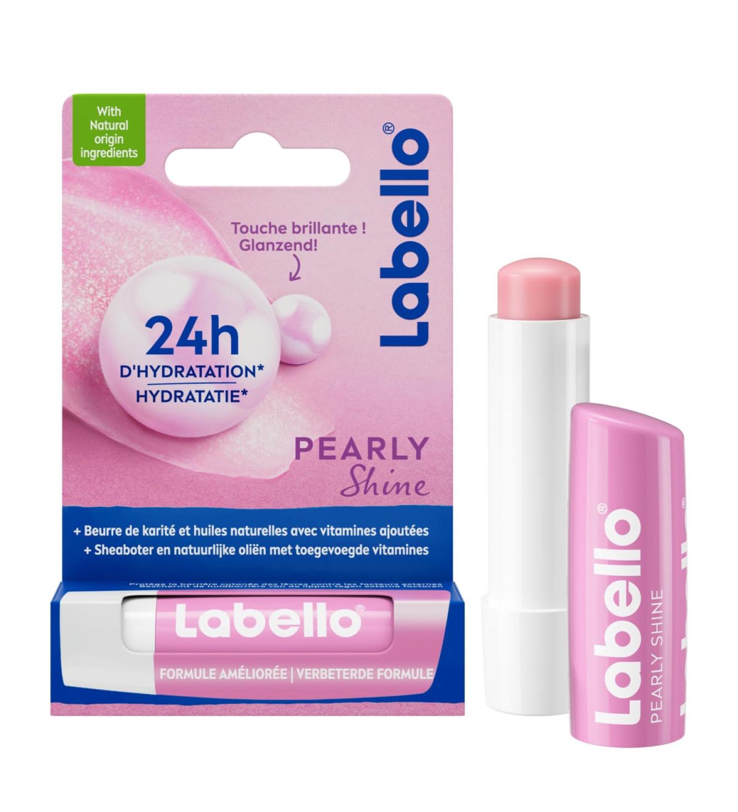 LABELLO Pearly Shine (1 x 5.5 ml) Lip balm enriched with natural oils & silk pearls Lip care Long-lasting hydration for 24 hours - Buy Online on GoSupps.com