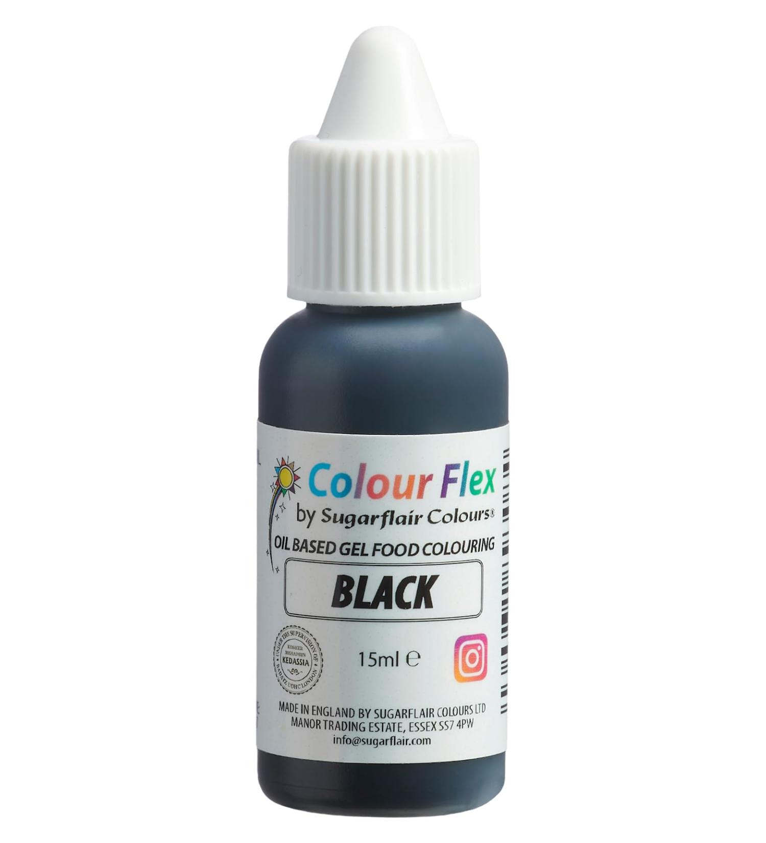 Colour Flex Black Oil Based Food Colouring Gel For Colouring High Fat Foods Buttercream Chocolate Batters Fondant Icing & More - 15ml