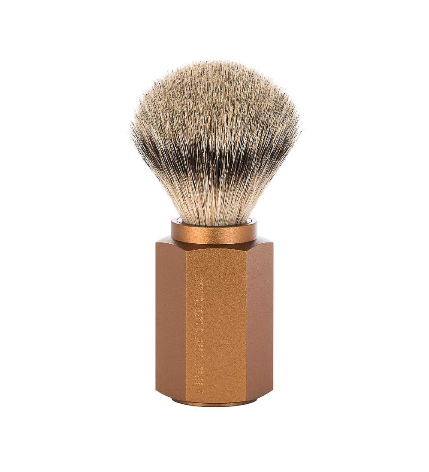 M hle Hexagon shaving brush silvertip badger handle material aluminum bronze 1 pc.